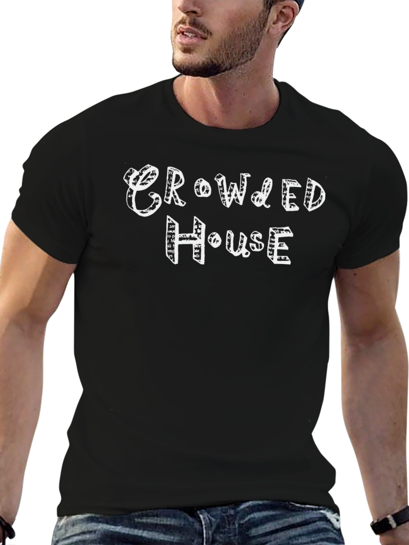 Crowded House Graphic Tee - Black Cotton Blend T-Shirt
