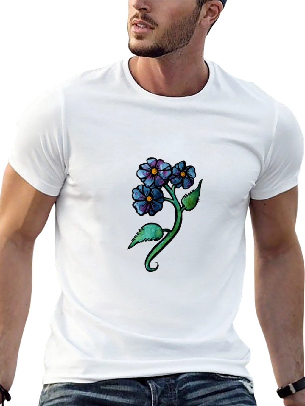 Floral Design Black T-Shirt