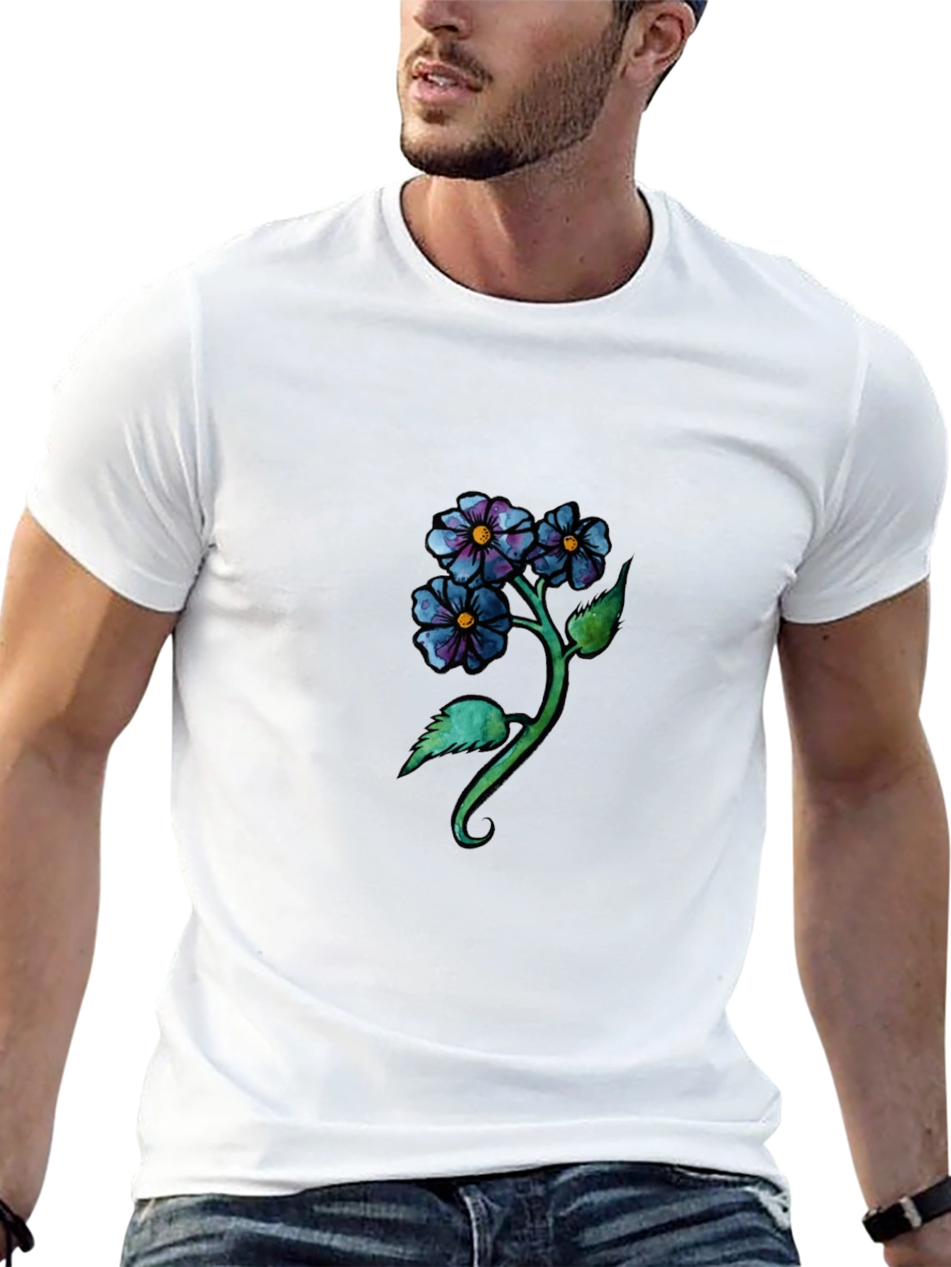 Floral Design Black T-Shirt