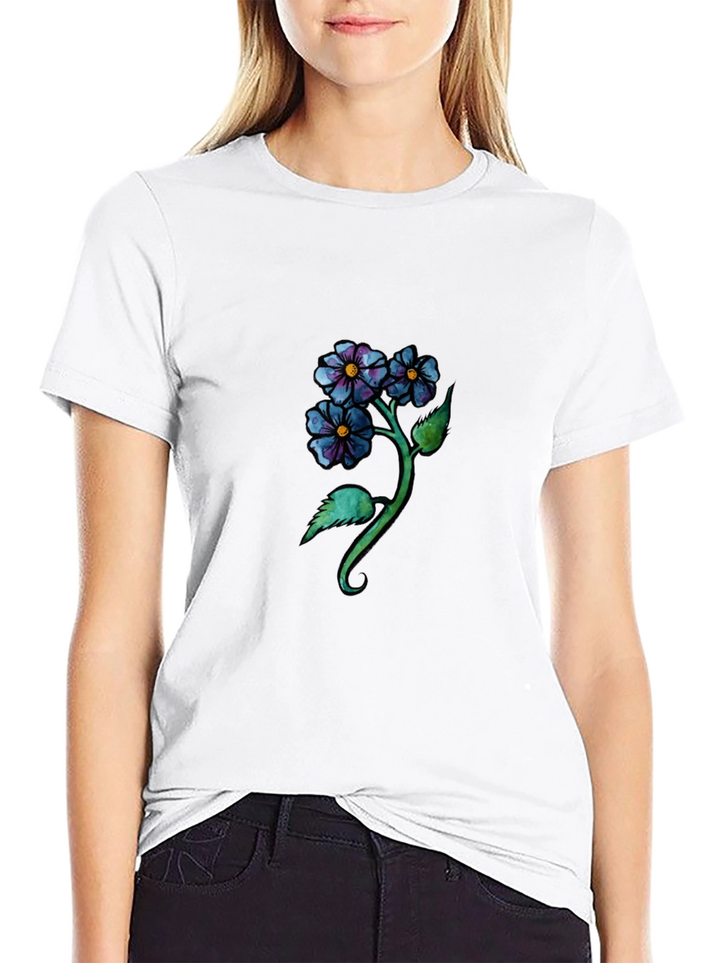 Floral Design Black T-Shirt