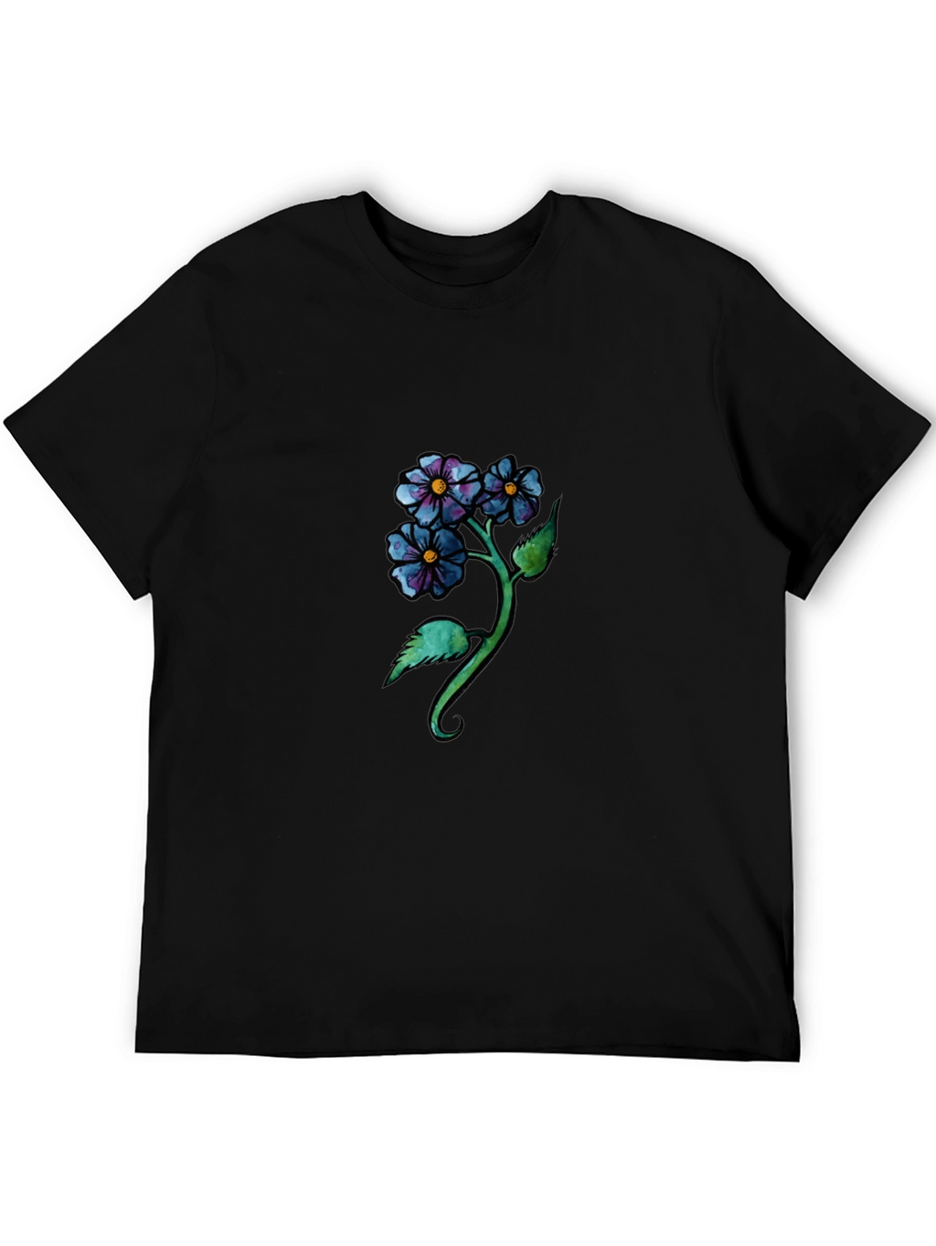 Floral Design Black T-Shirt