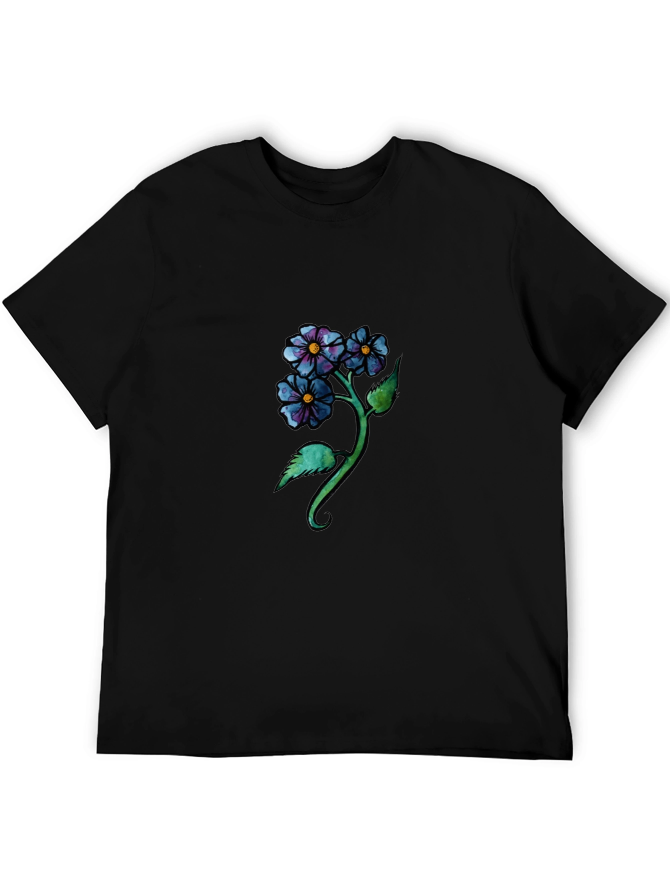 Floral Design Black T-Shirt