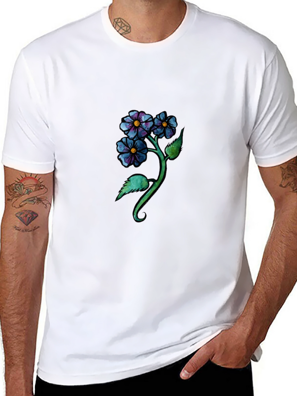 Floral Design Black T-Shirt