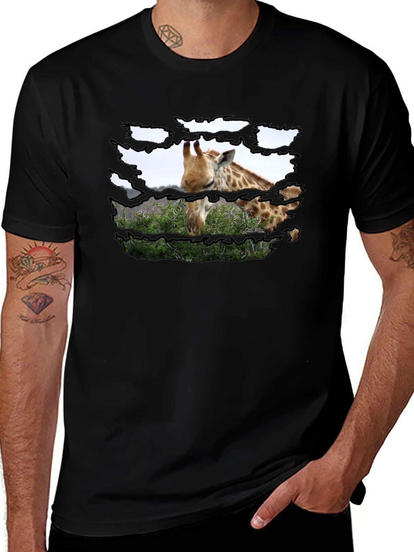 Giraffe T-Shirt - Mens Black Graphic Tee