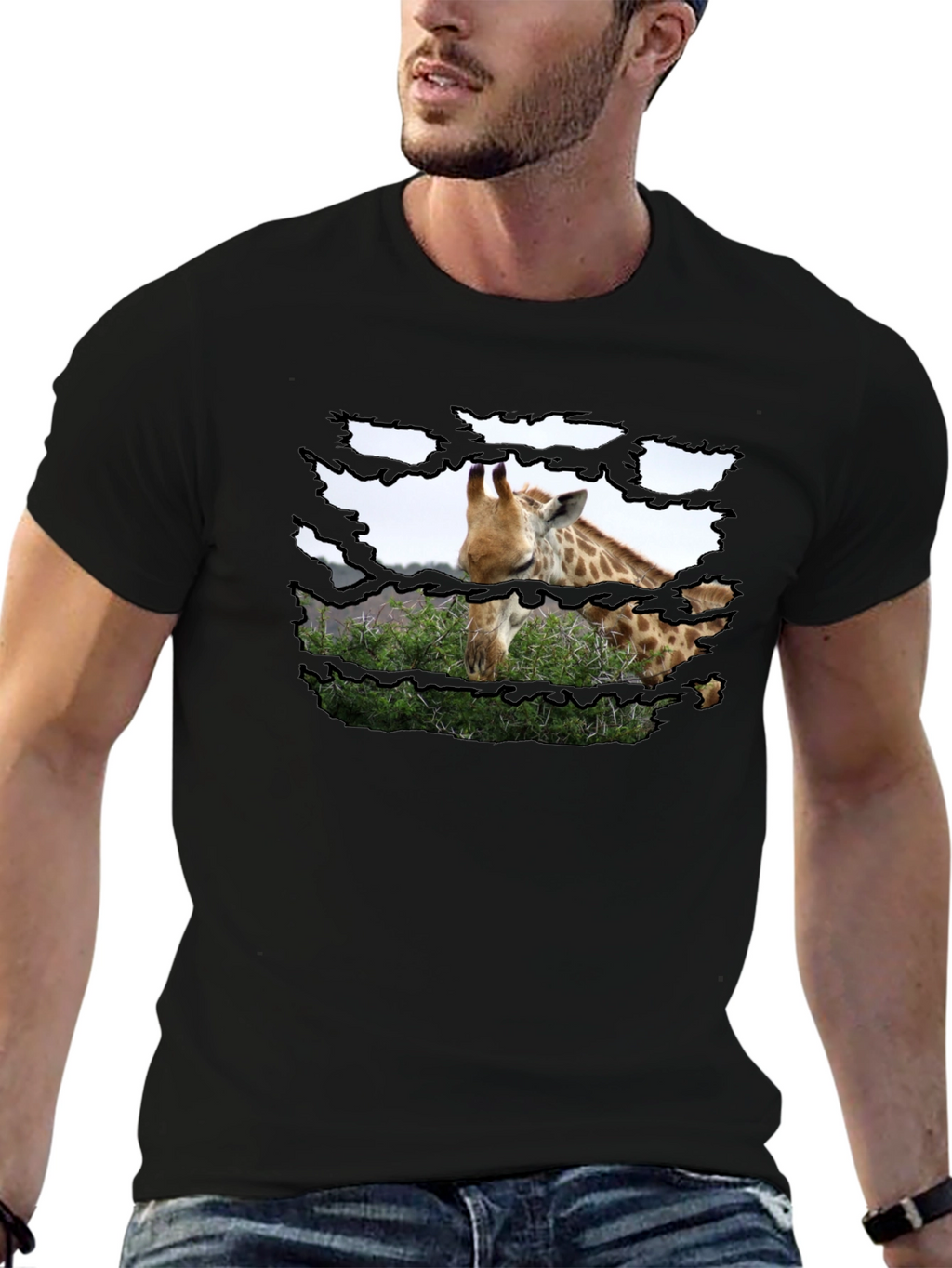 Giraffe T-Shirt - Mens Black Graphic Tee