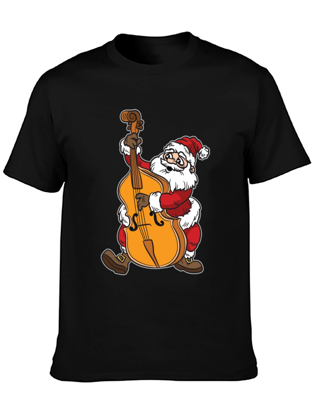 Santa Claus Playing Cello Black T-Shirt