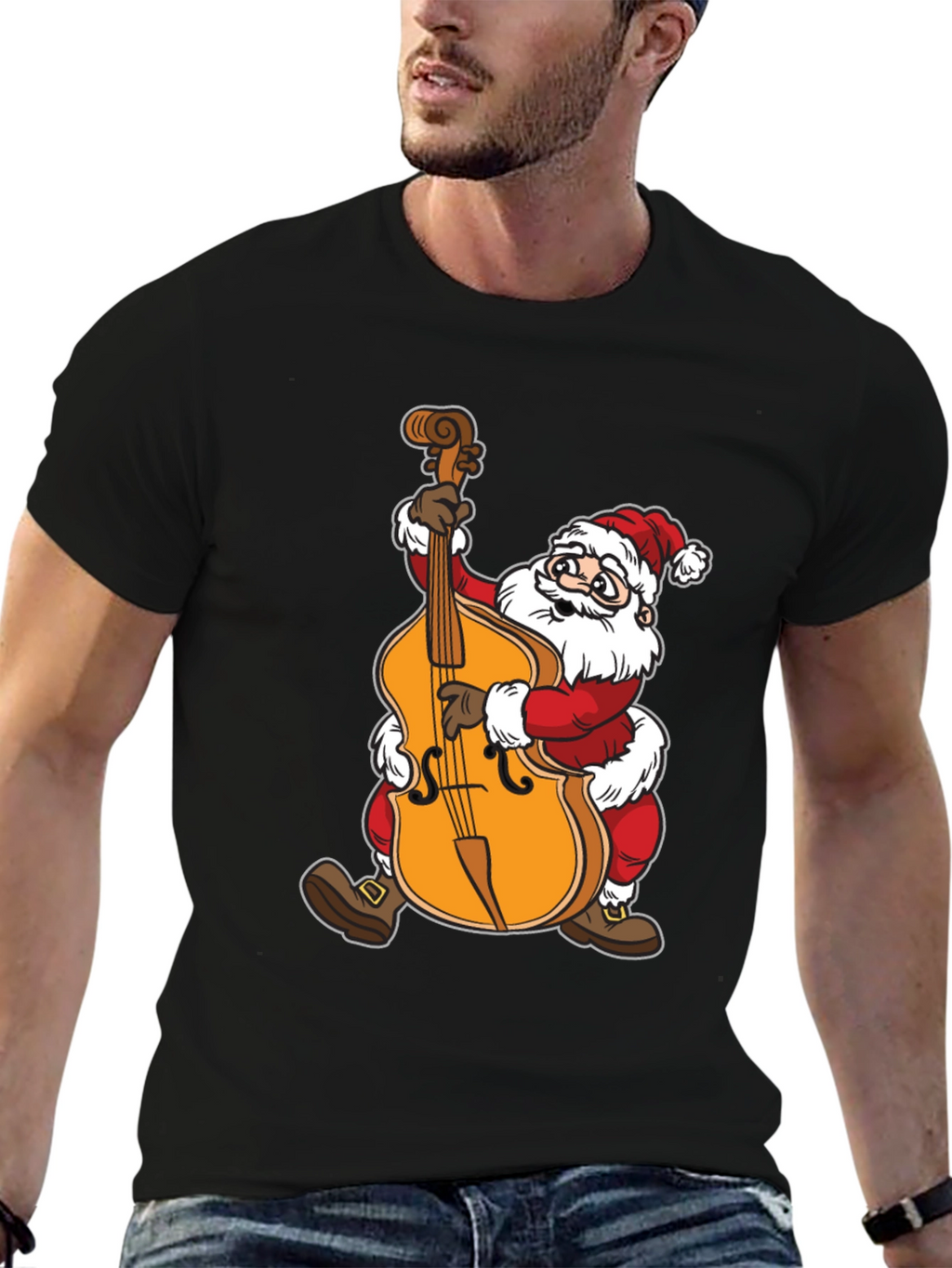 Santa Claus Playing Cello Black T-Shirt
