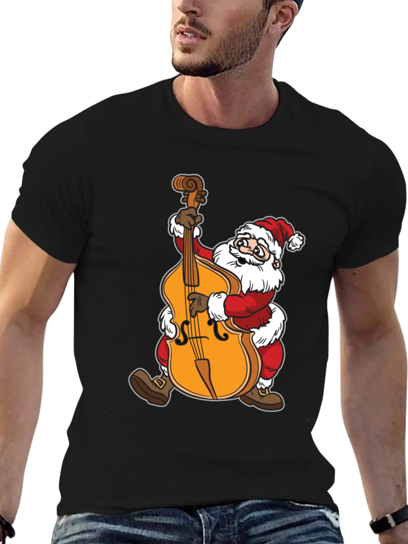 Santa Claus Playing Cello Black T-Shirt