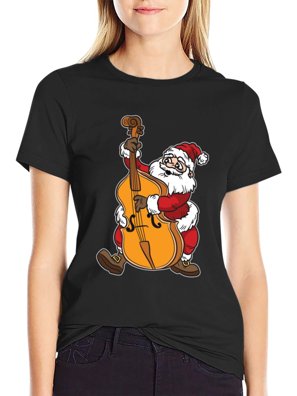Santa Claus Playing Cello Black T-Shirt