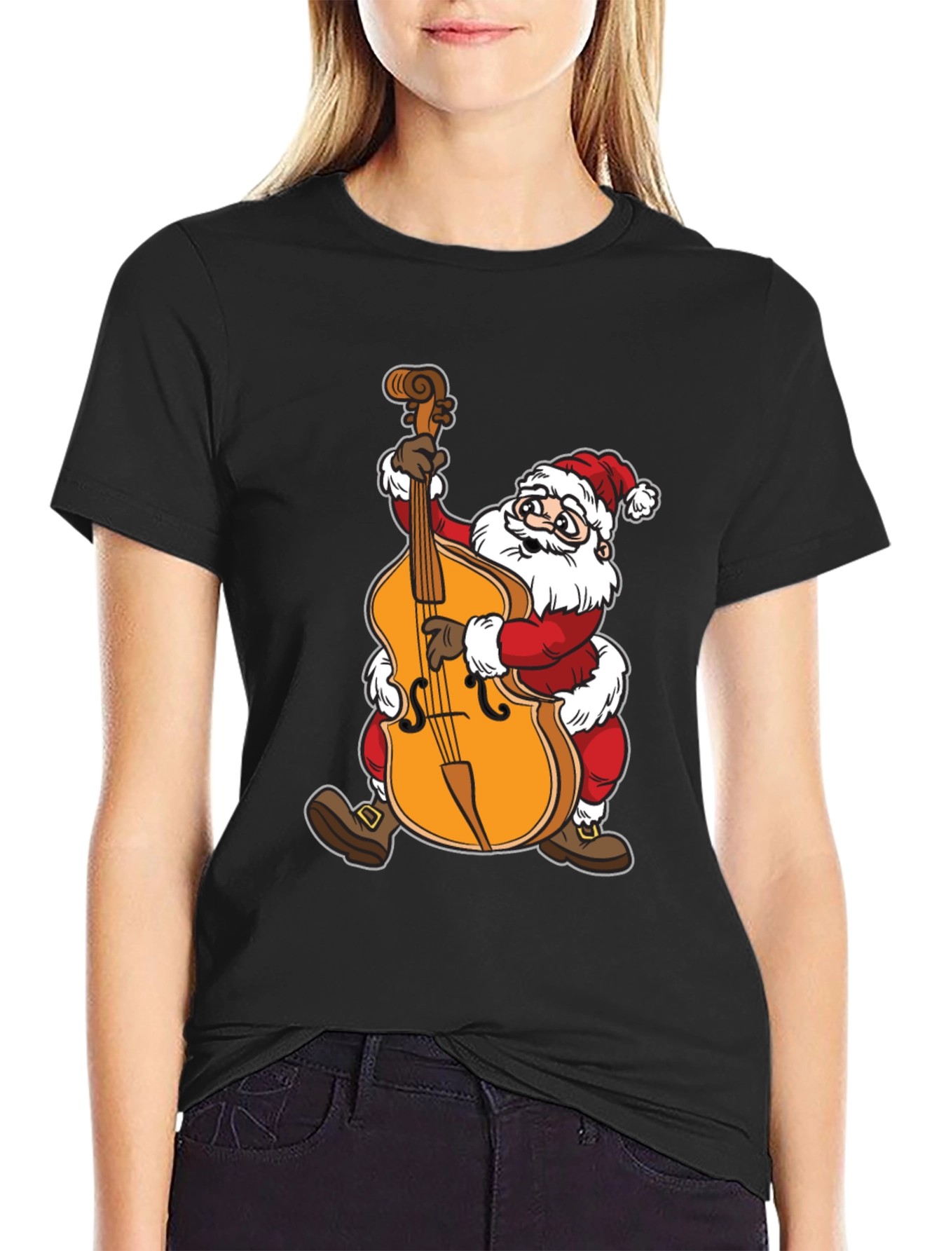 Santa Claus Playing Cello Black T-Shirt