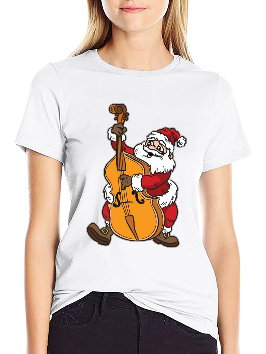 Santa Claus Playing Cello Black T-Shirt