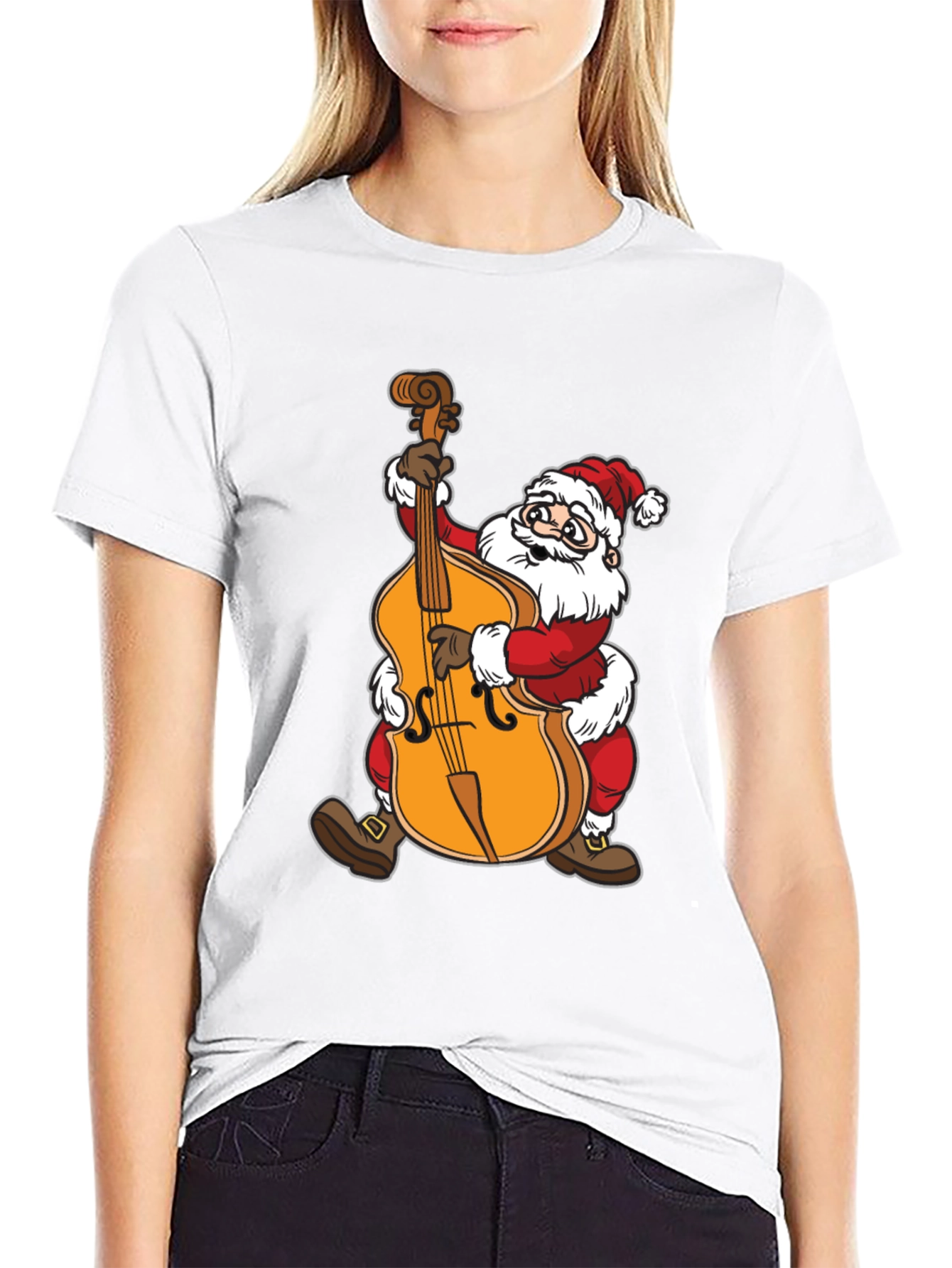 Santa Claus Playing Cello Black T-Shirt