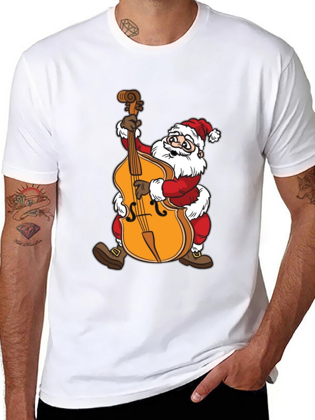 Santa Claus Playing Cello Black T-Shirt