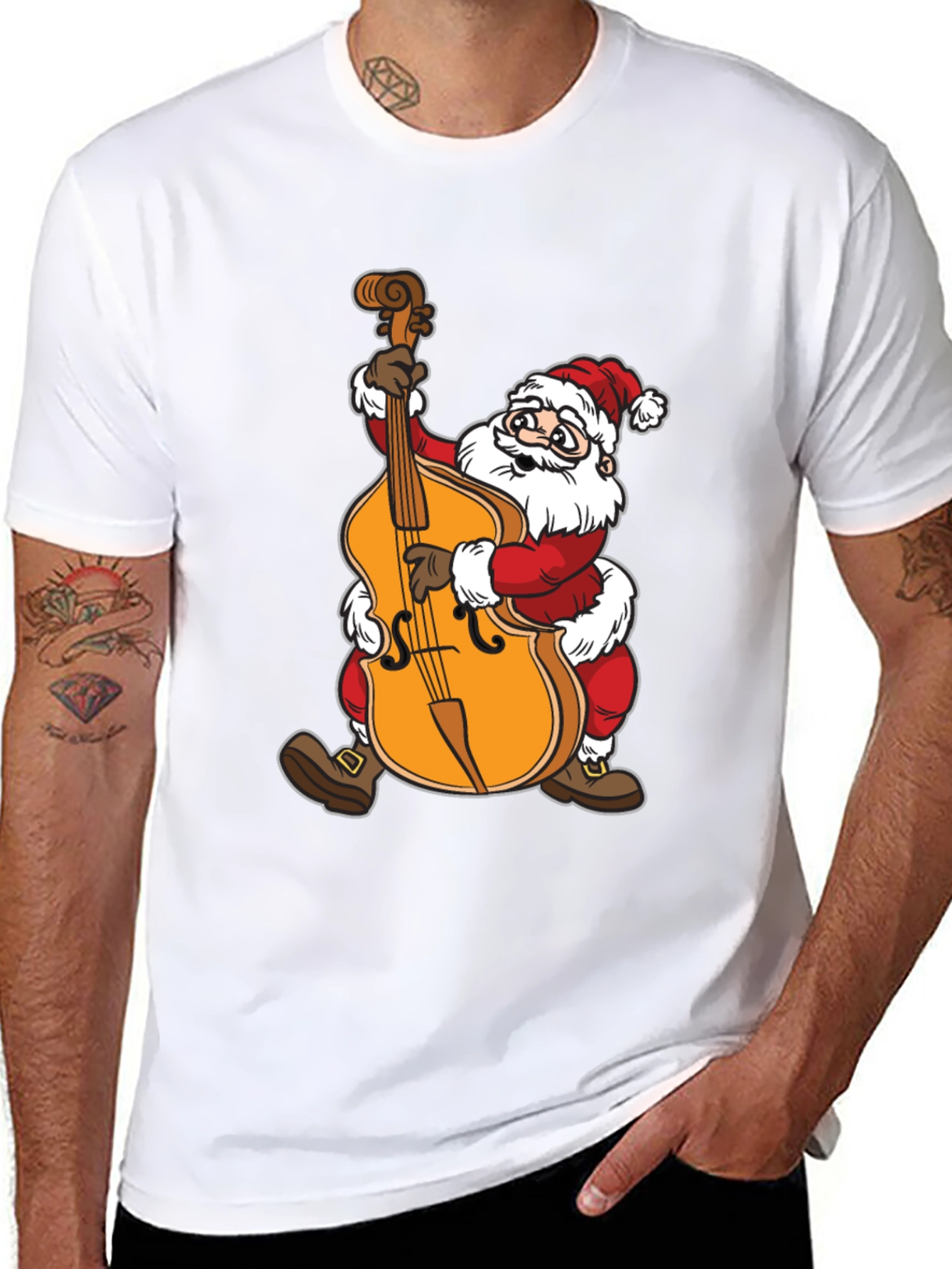 Santa Claus Playing Cello Black T-Shirt