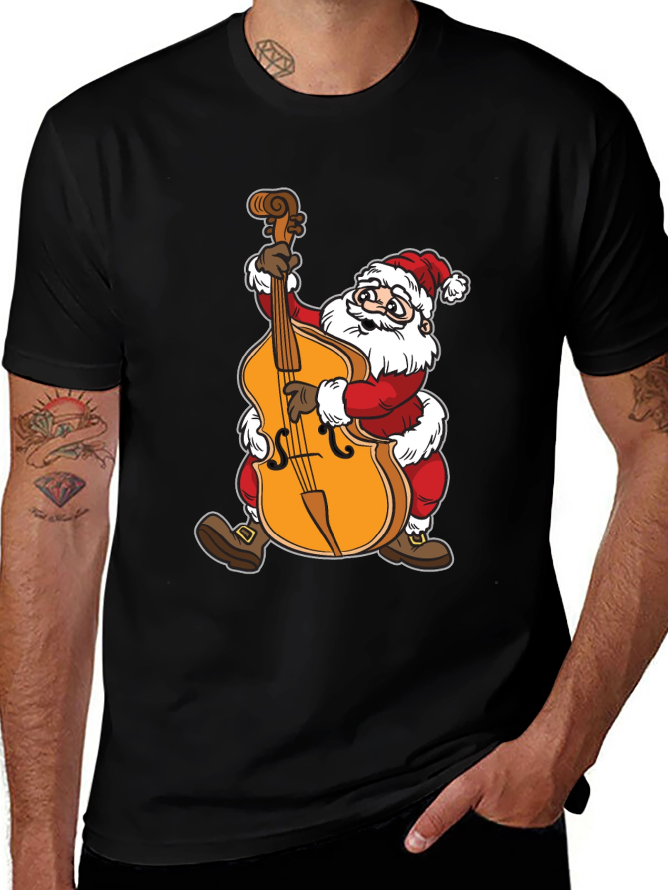 Santa Claus Playing Cello Black T-Shirt