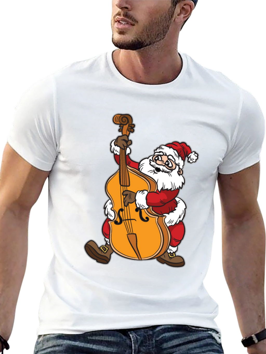 Santa Claus Playing Cello Black T-Shirt