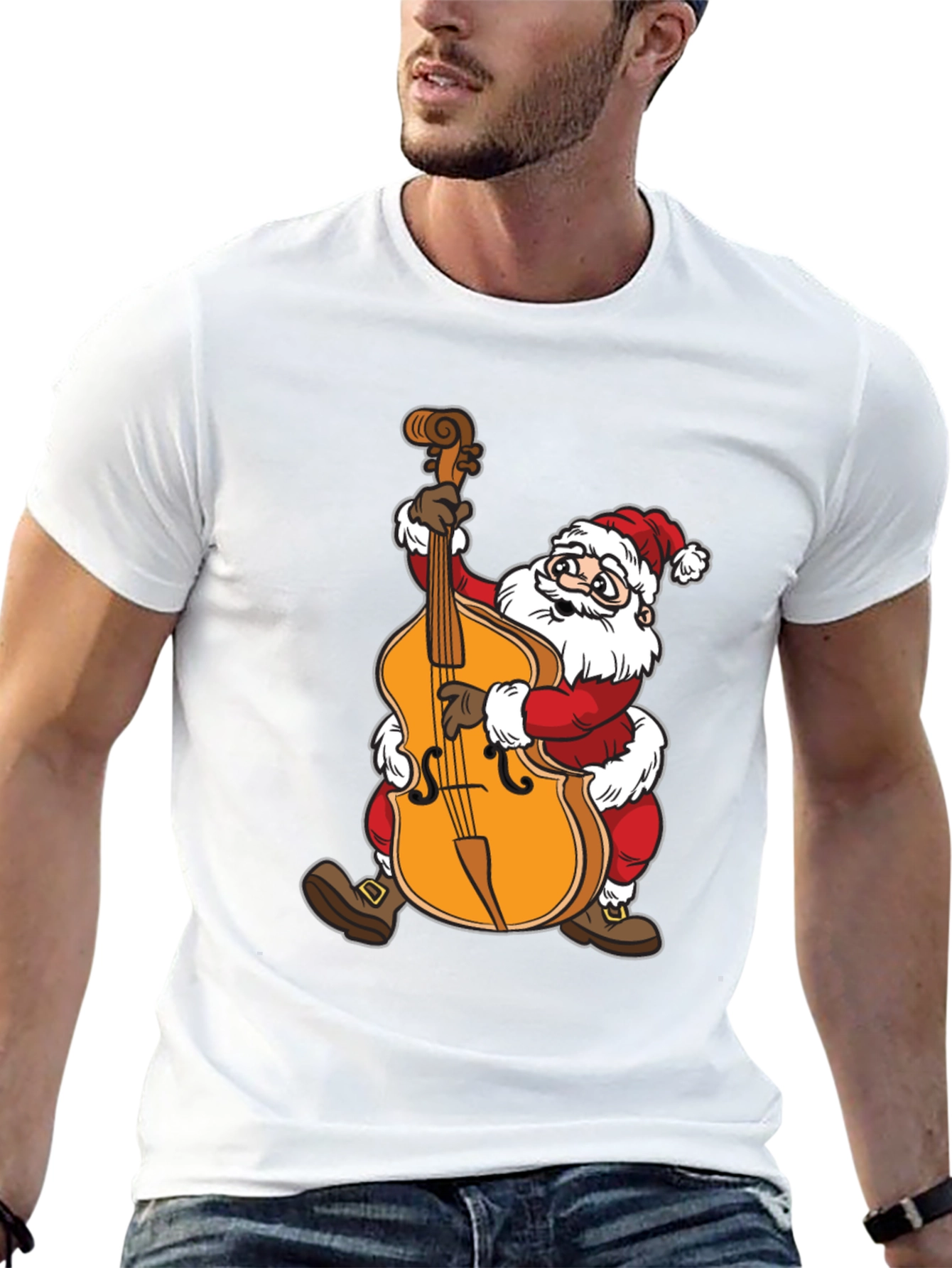 Santa Claus Playing Cello Black T-Shirt