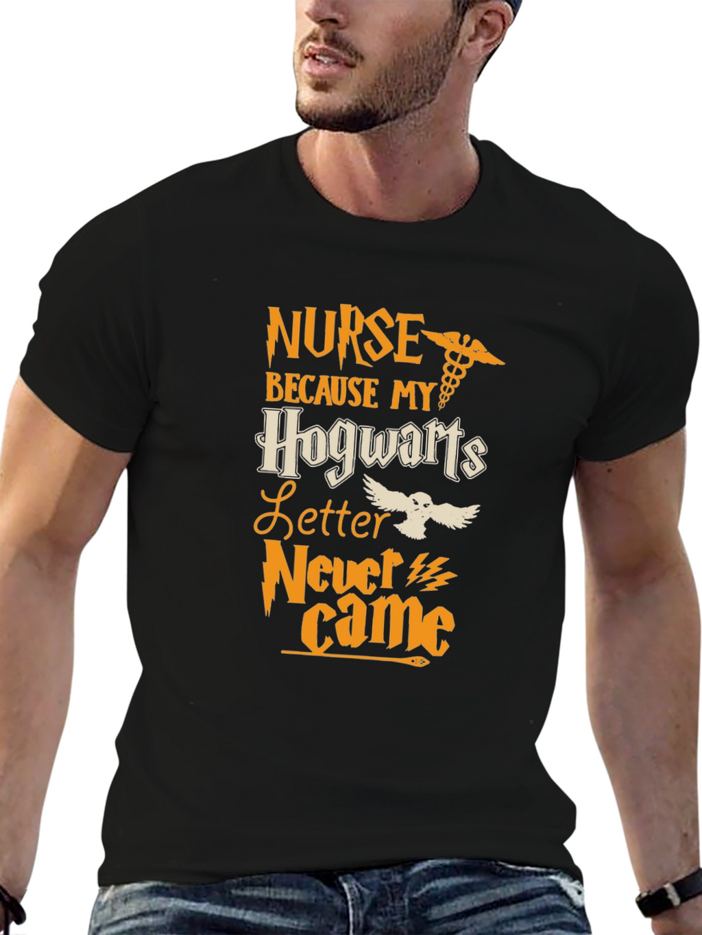 Nurse Hogwarts Letter T-Shirt - Black Cotton