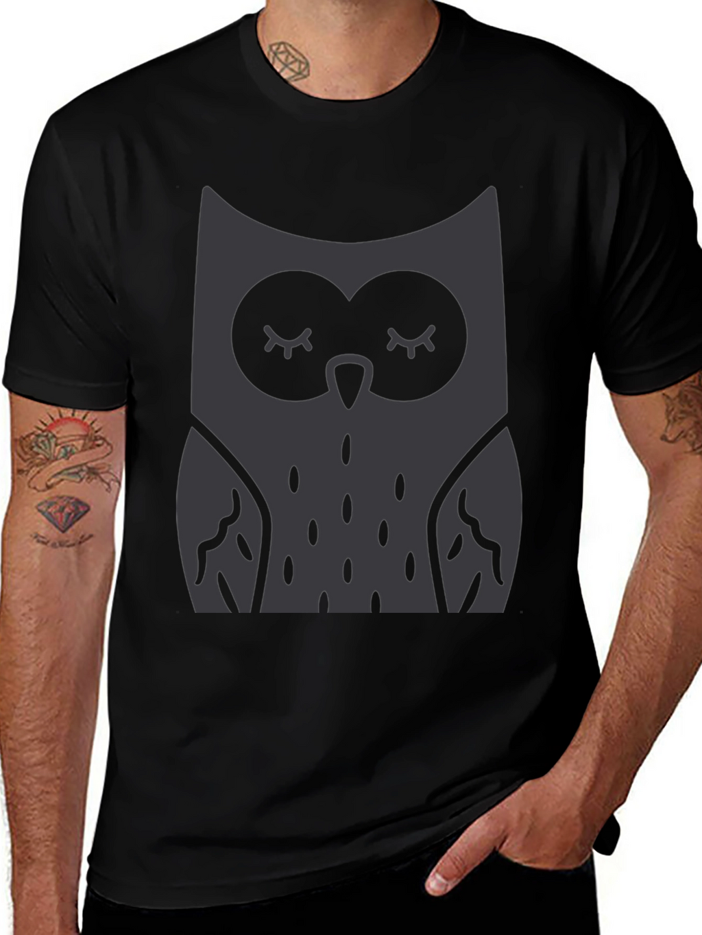 Owl Graphic Print Crew Neck T-Shirt