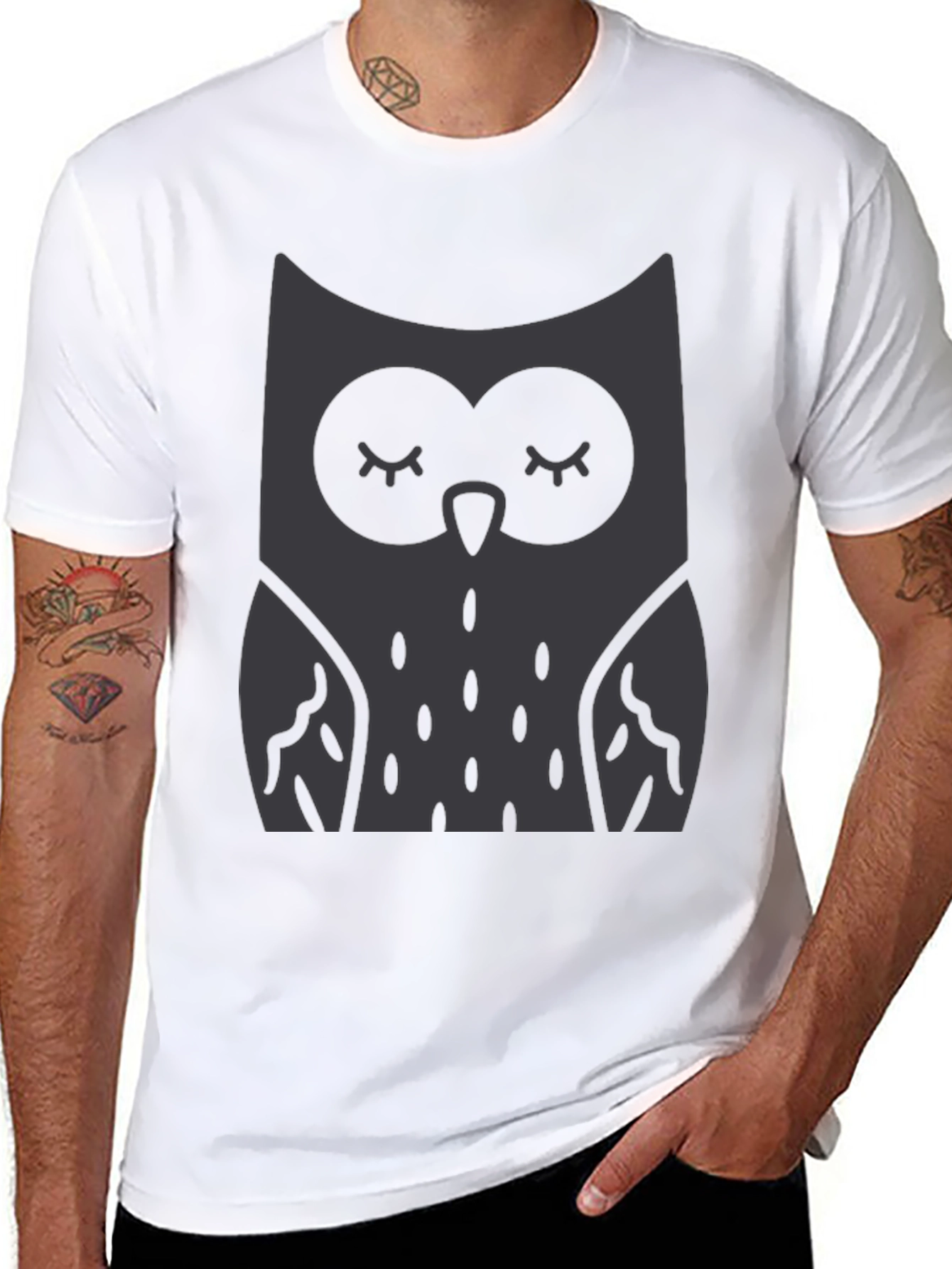 Owl Graphic Print Crew Neck T-Shirt