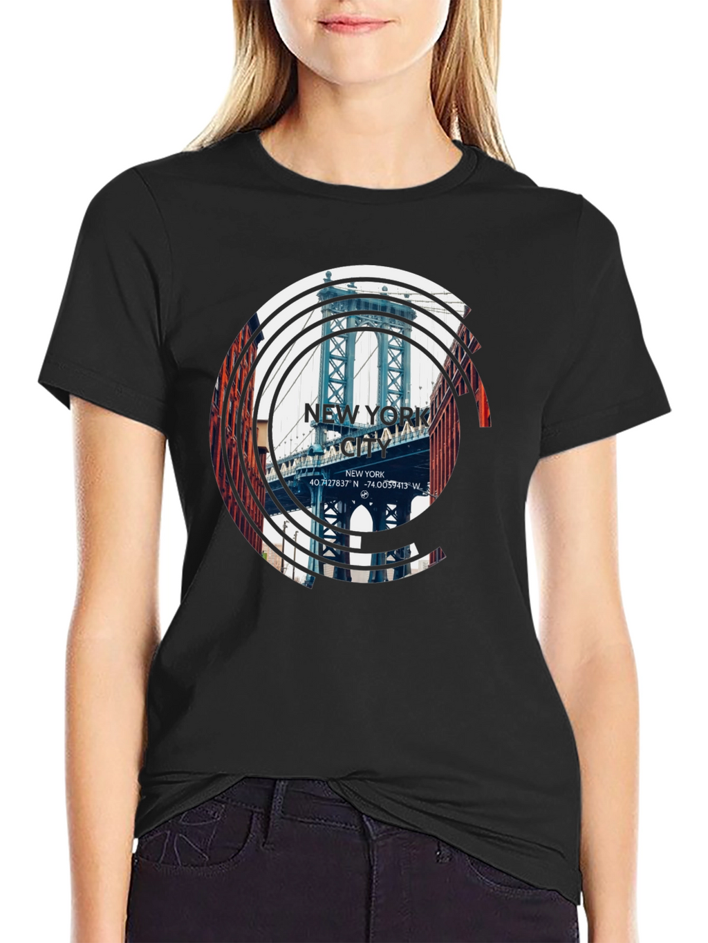 New York City Bridge Graphic Black T-Shirt