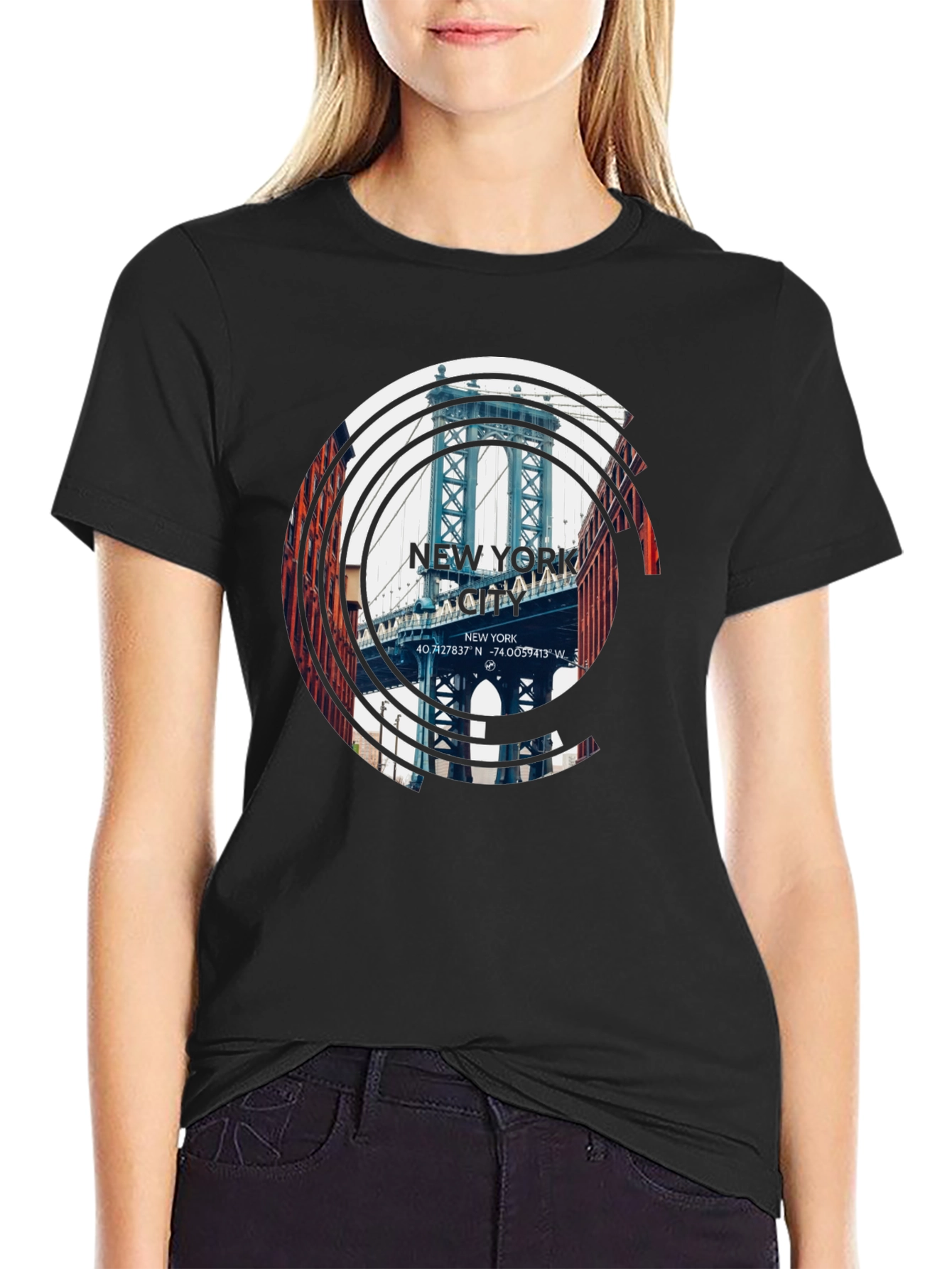 New York City Bridge Graphic Black T-Shirt