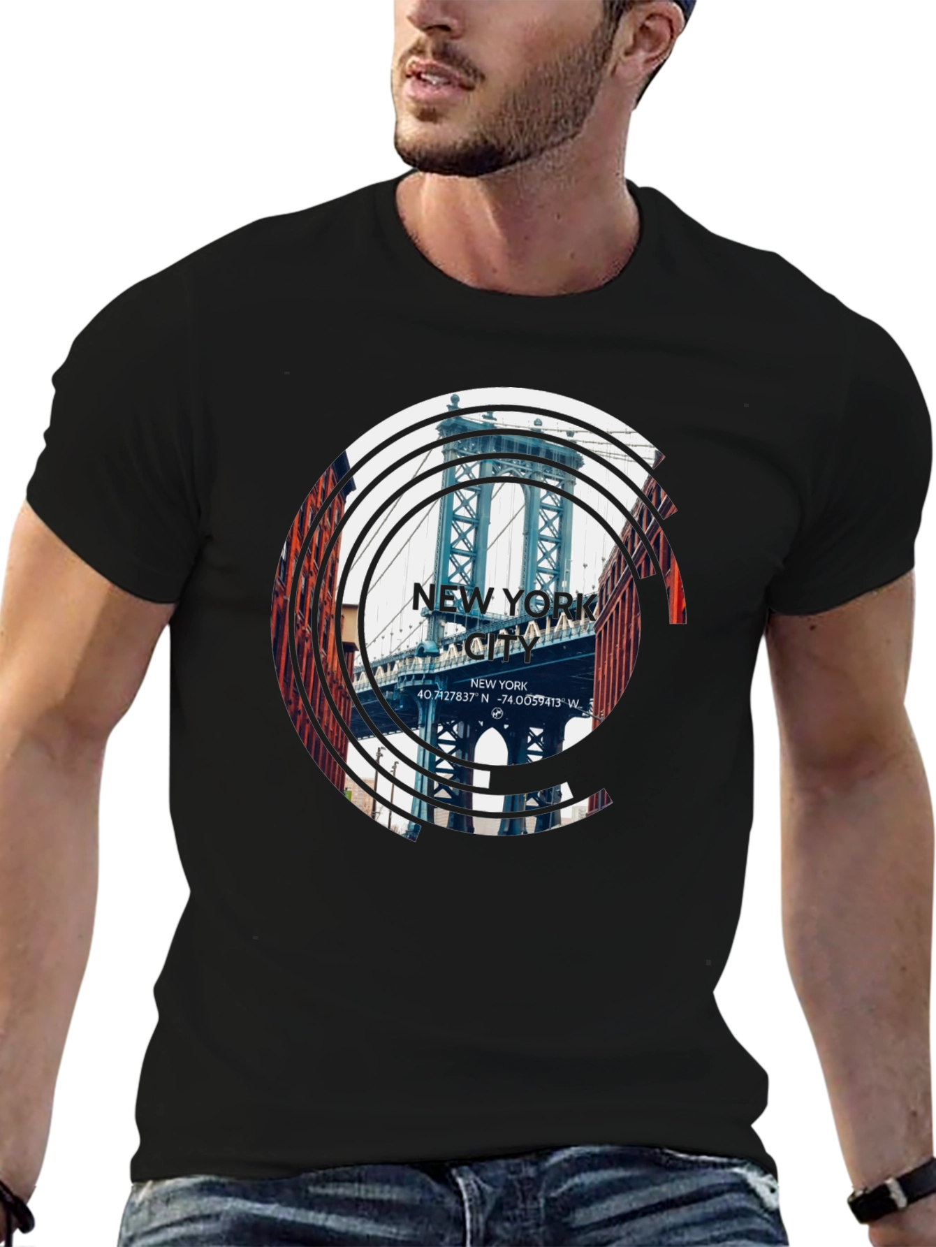 New York City Bridge Graphic Black T-Shirt