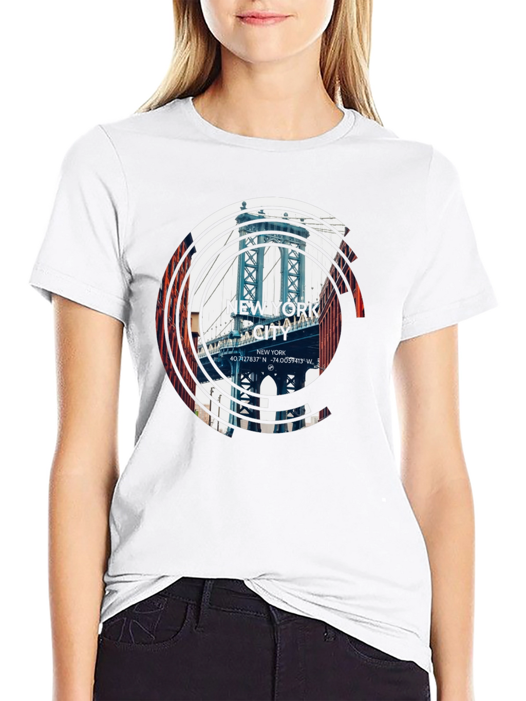 New York City Bridge Graphic Black T-Shirt