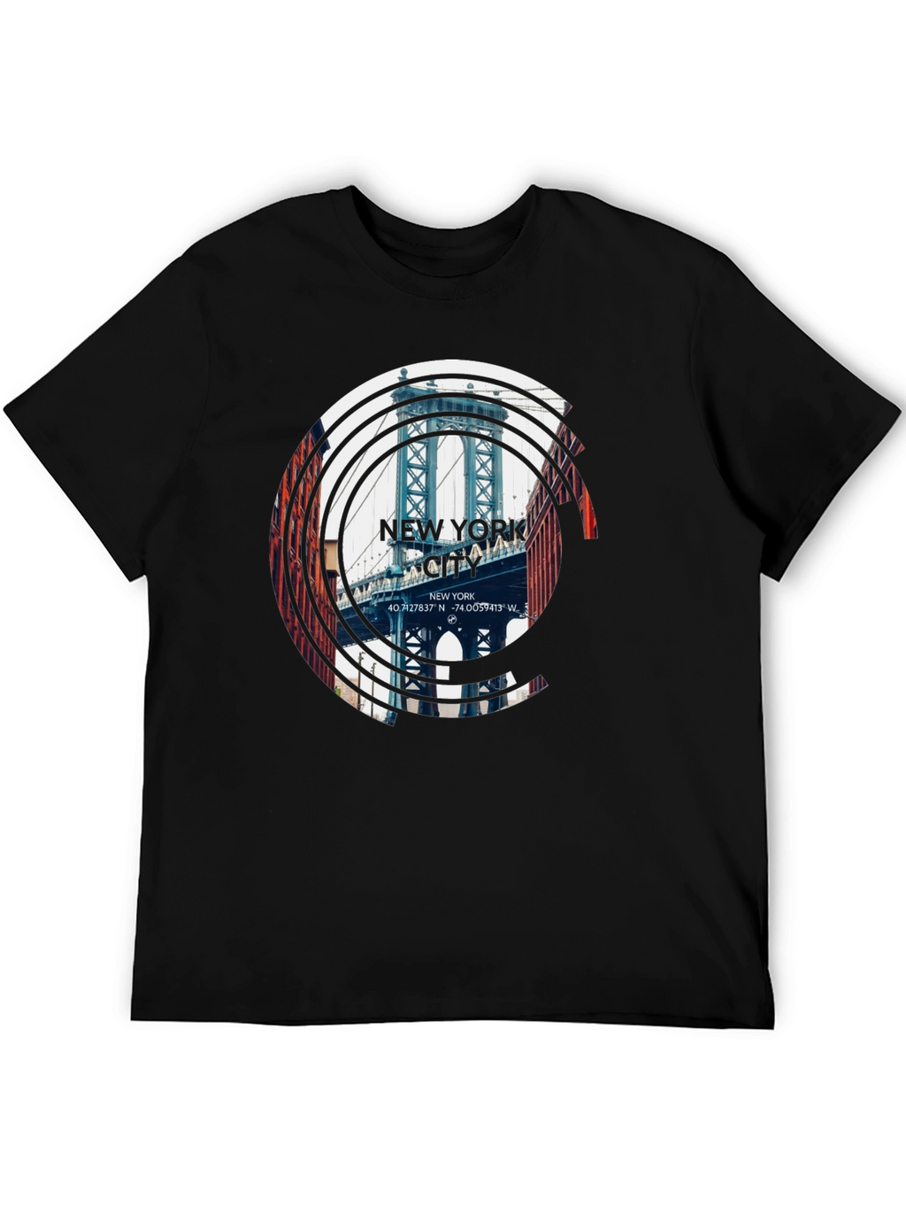 New York City Bridge Graphic Black T-Shirt