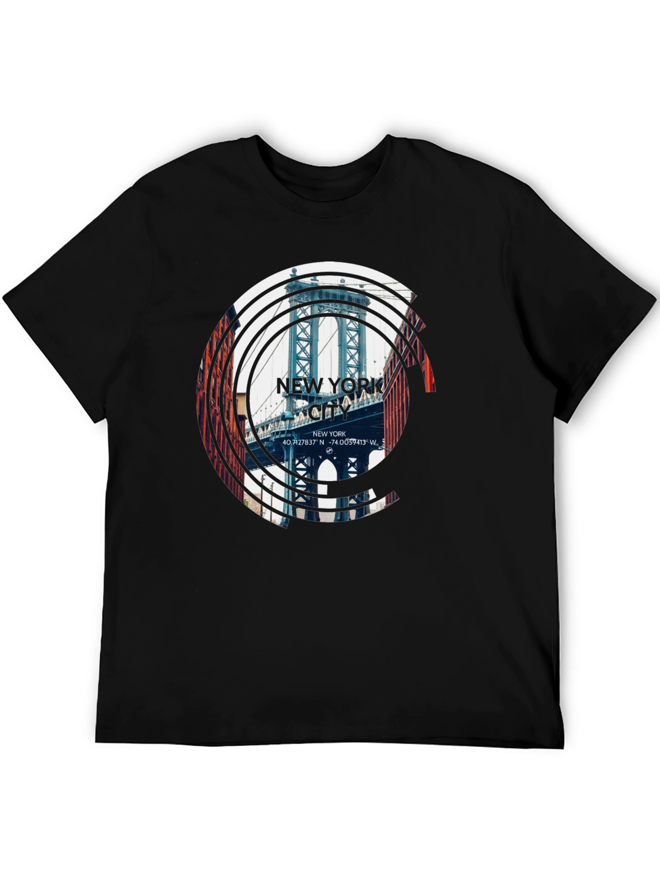 New York City Bridge Graphic Black T-Shirt