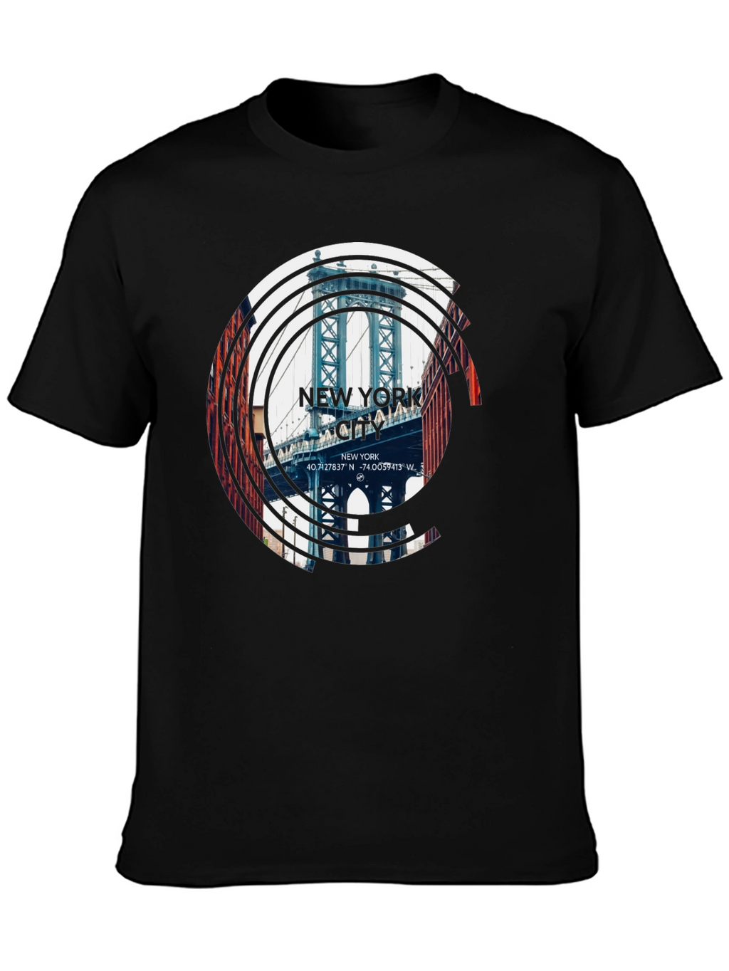 New York City Bridge Graphic Black T-Shirt