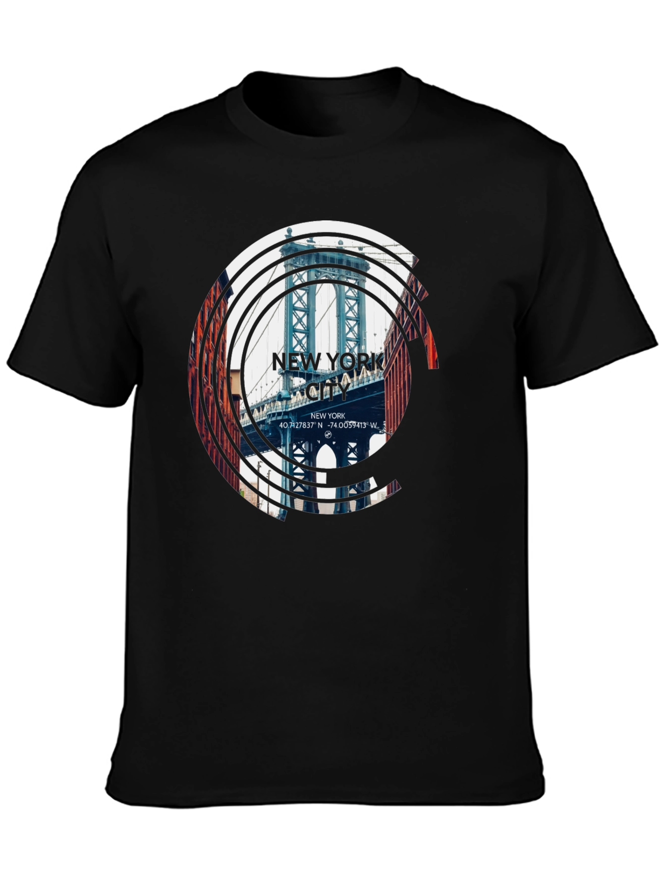 New York City Bridge Graphic Black T-Shirt