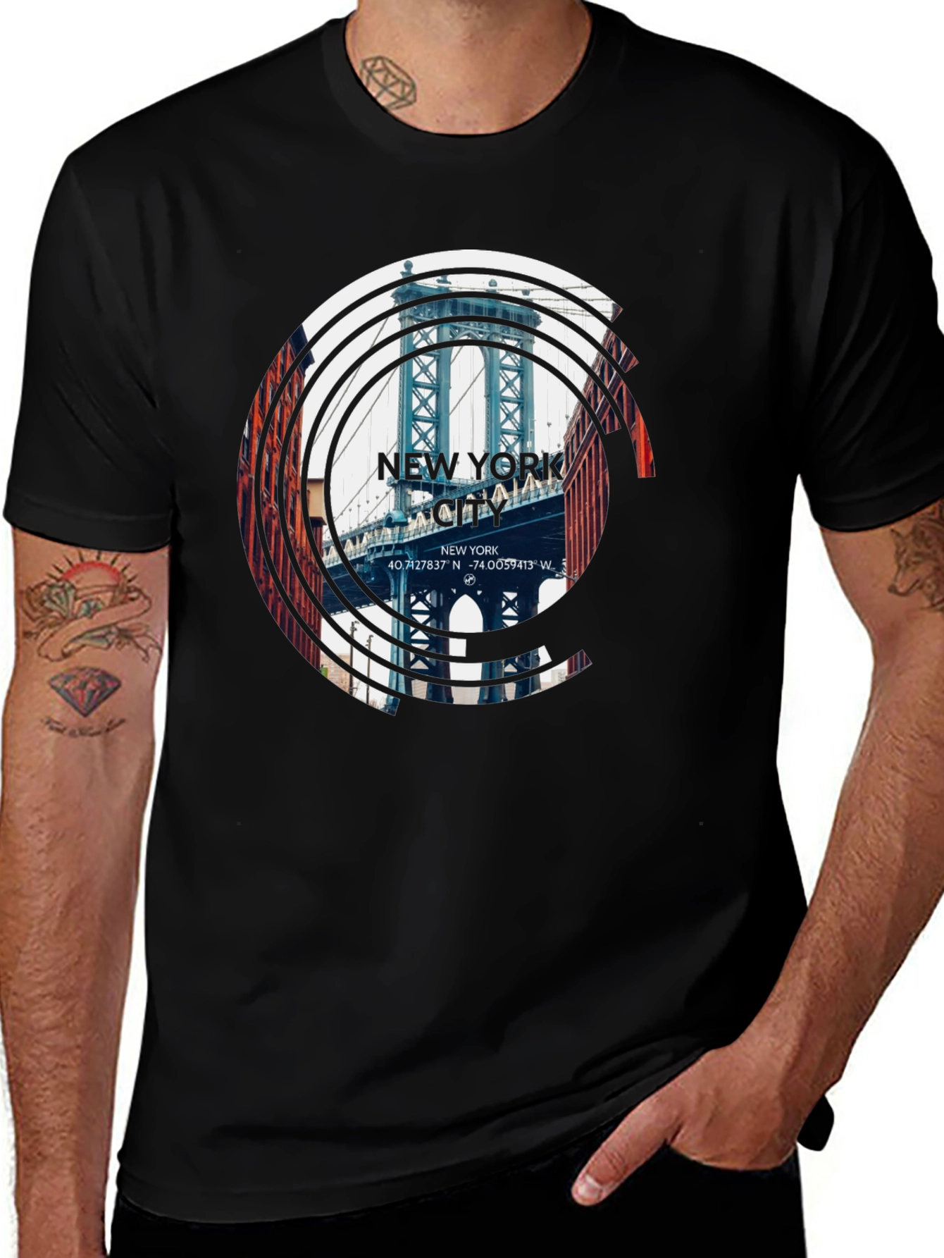 New York City Bridge Graphic Black T-Shirt