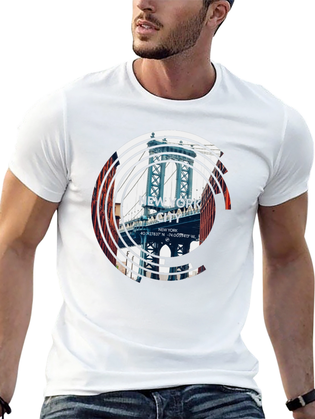 New York City Bridge Graphic Black T-Shirt