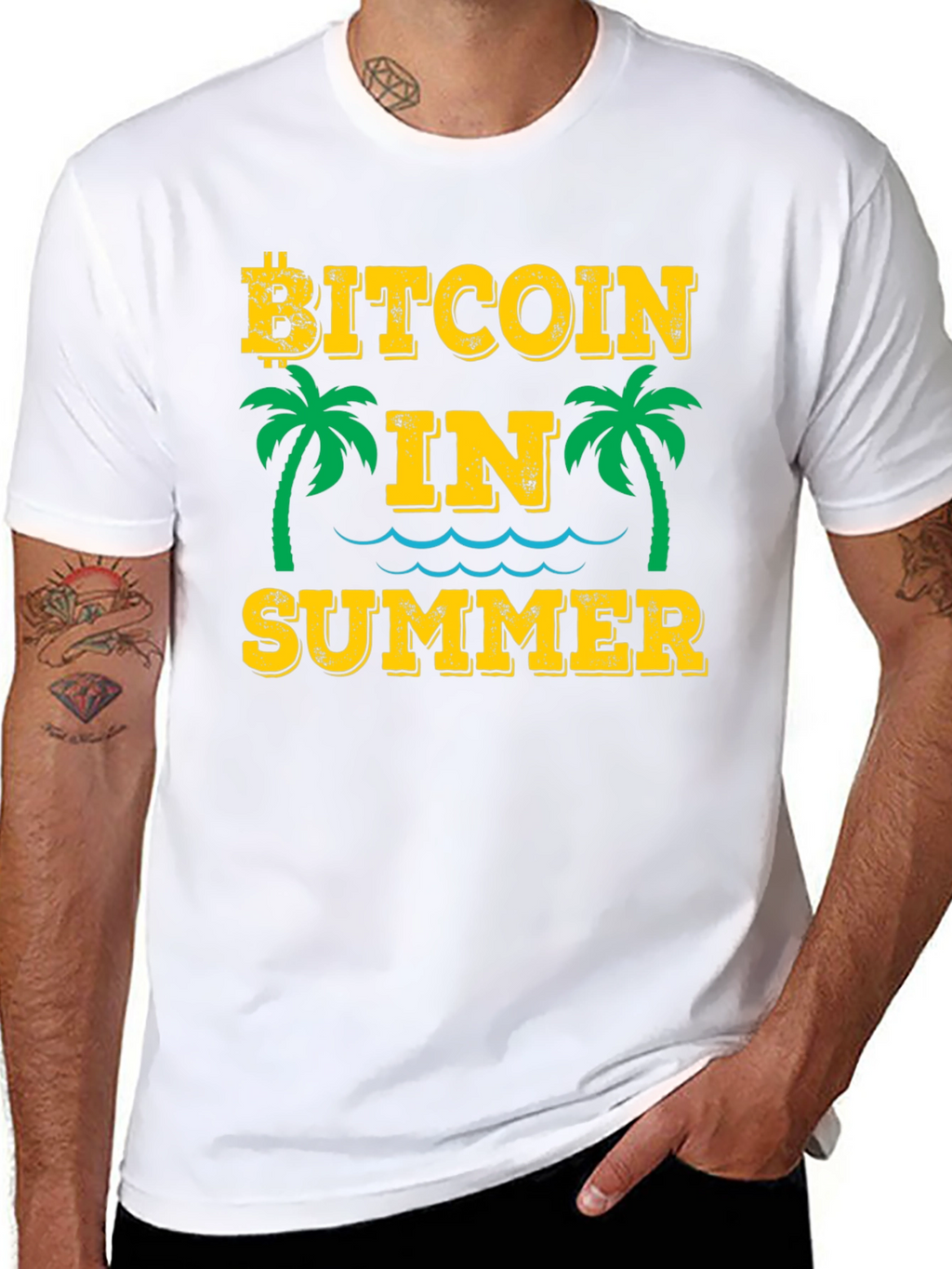 Bitcoin in Summer Black Graphic T-Shirt