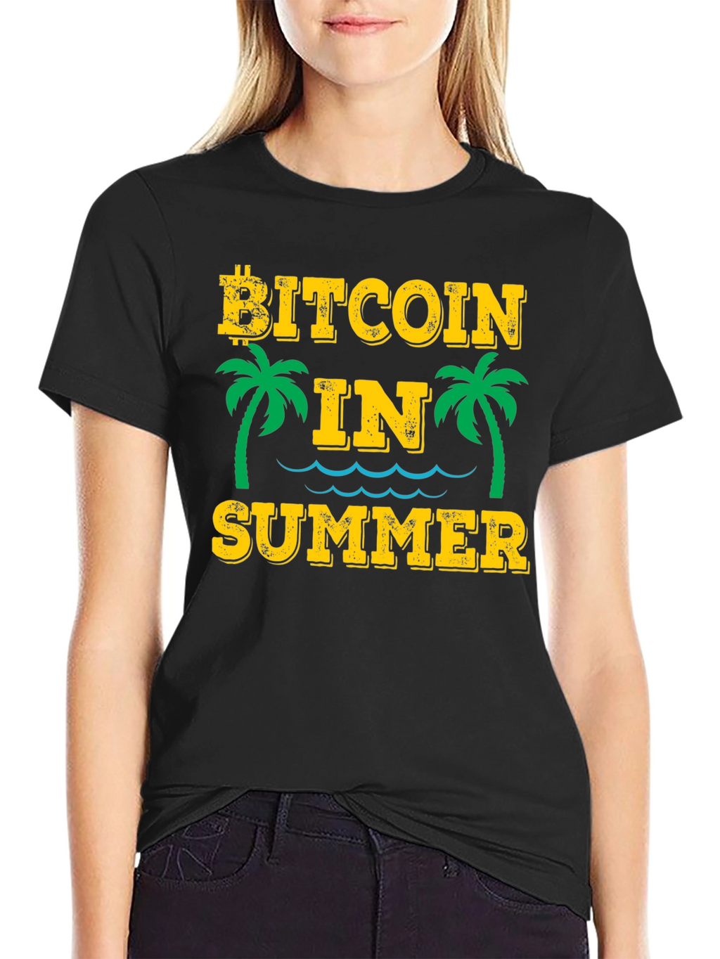 Bitcoin in Summer Black Graphic T-Shirt