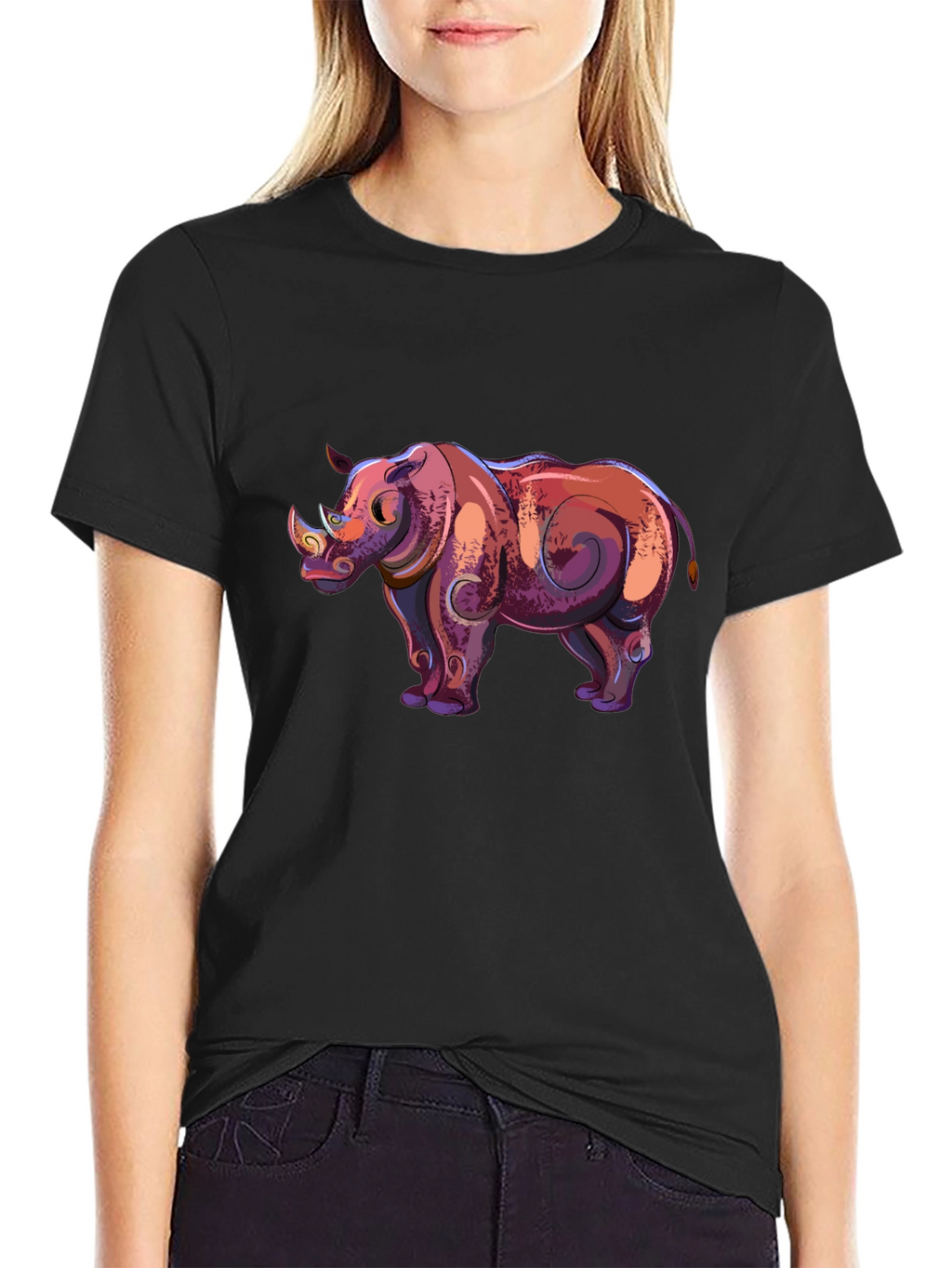 Cool Rhino Graphic Tee - Black Cotton Casual Shirt