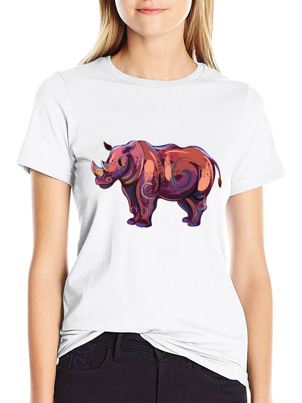 Cool Rhino Graphic Tee - Black Cotton Casual Shirt