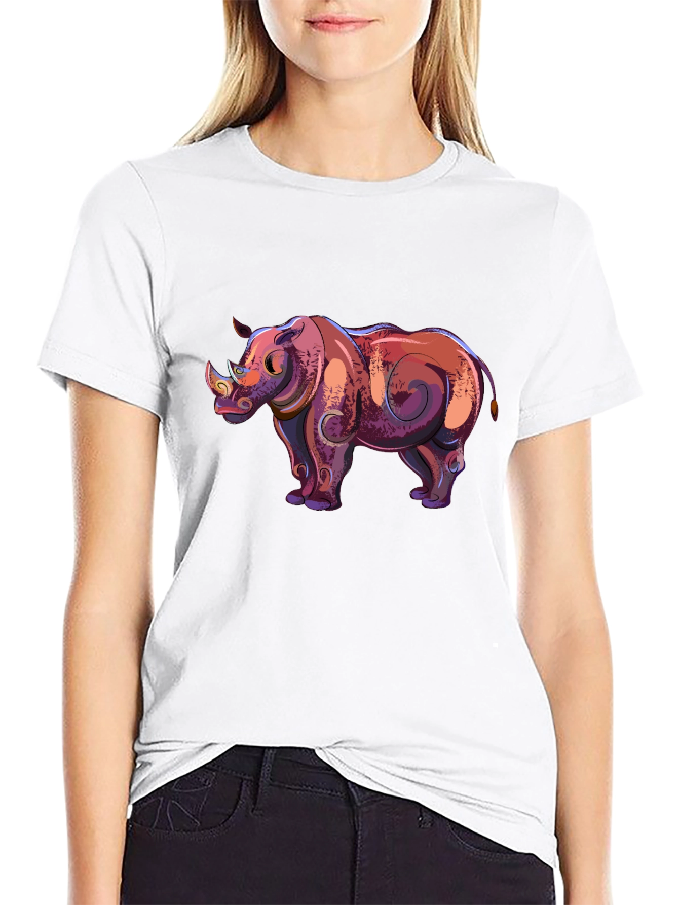 Cool Rhino Graphic Tee - Black Cotton Casual Shirt