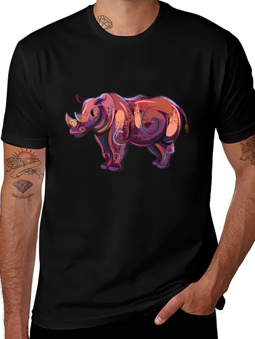 Cool Rhino Graphic Tee - Black Cotton Casual Shirt