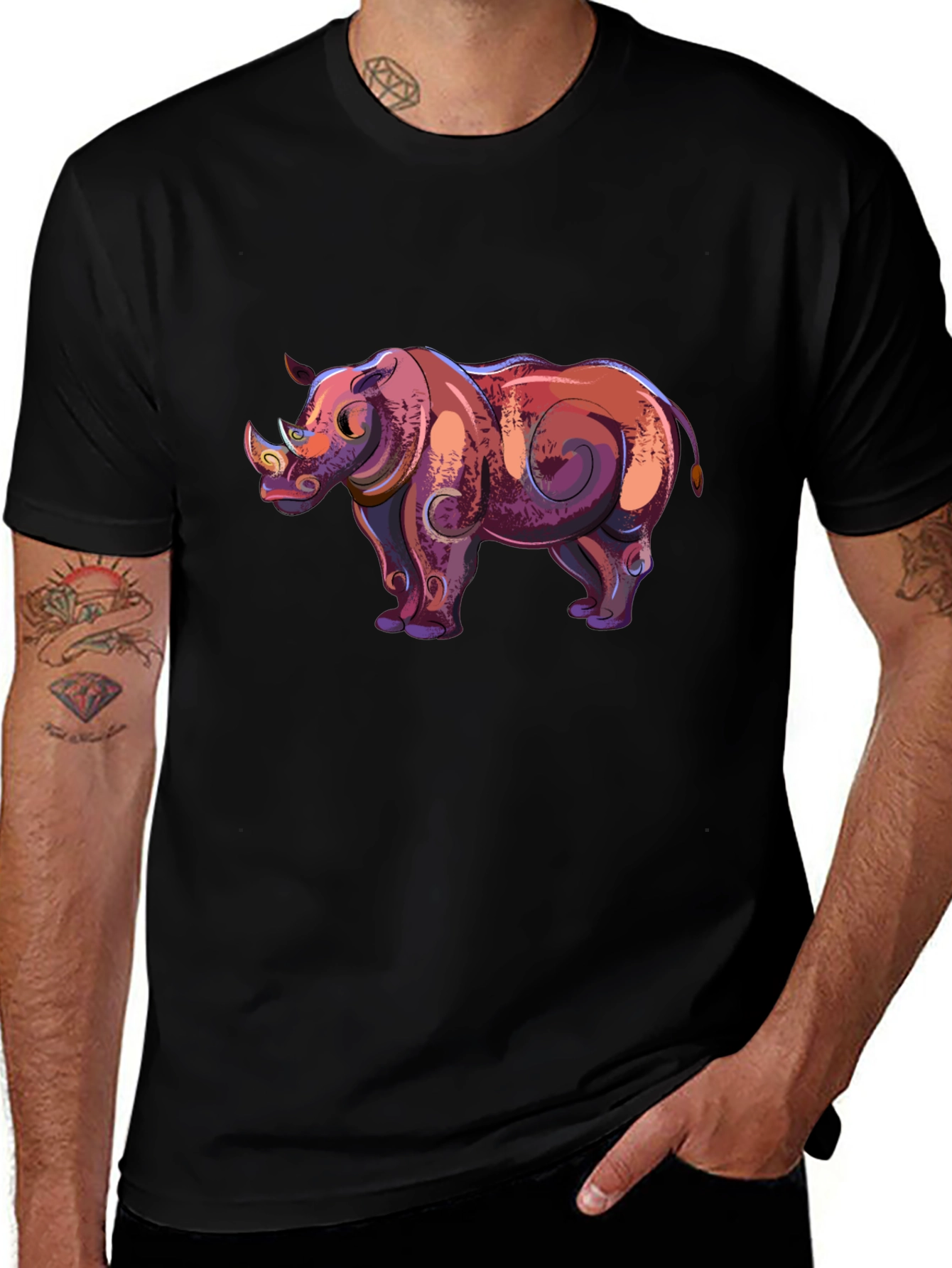 Cool Rhino Graphic Tee - Black Cotton Casual Shirt
