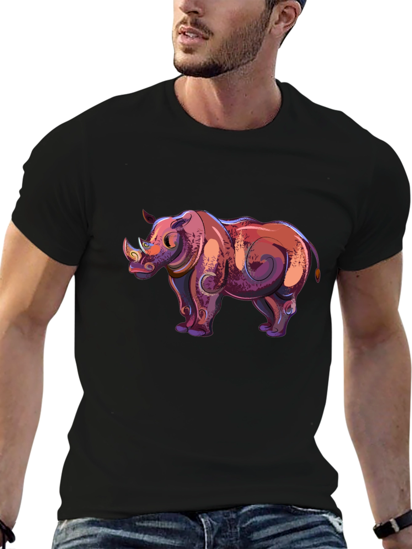 Cool Rhino Graphic Tee - Black Cotton Casual Shirt