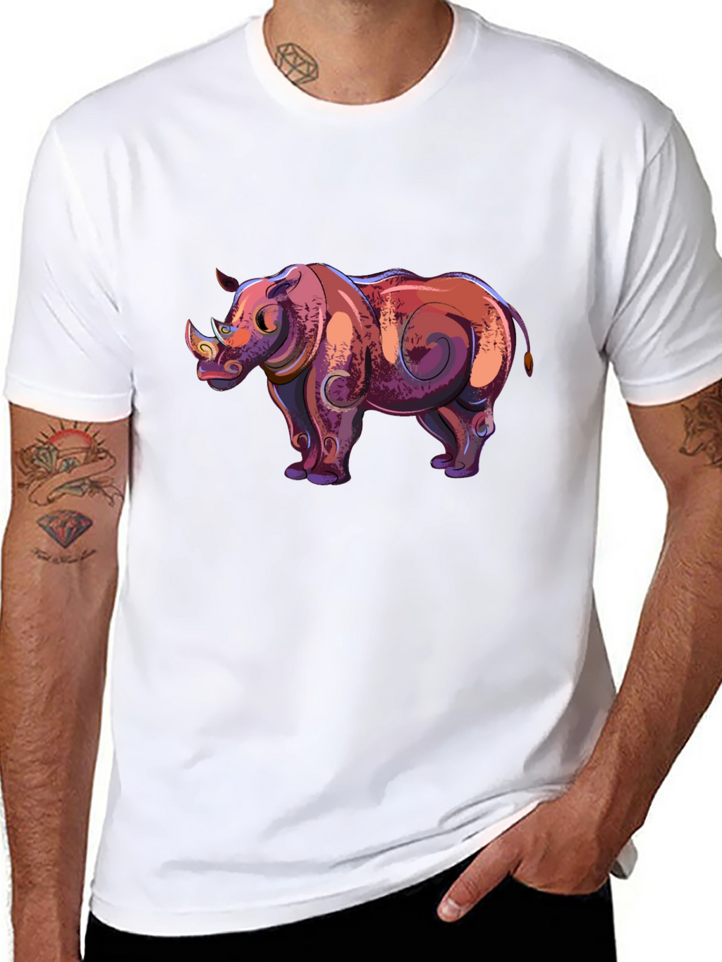 Cool Rhino Graphic Tee - Black Cotton Casual Shirt
