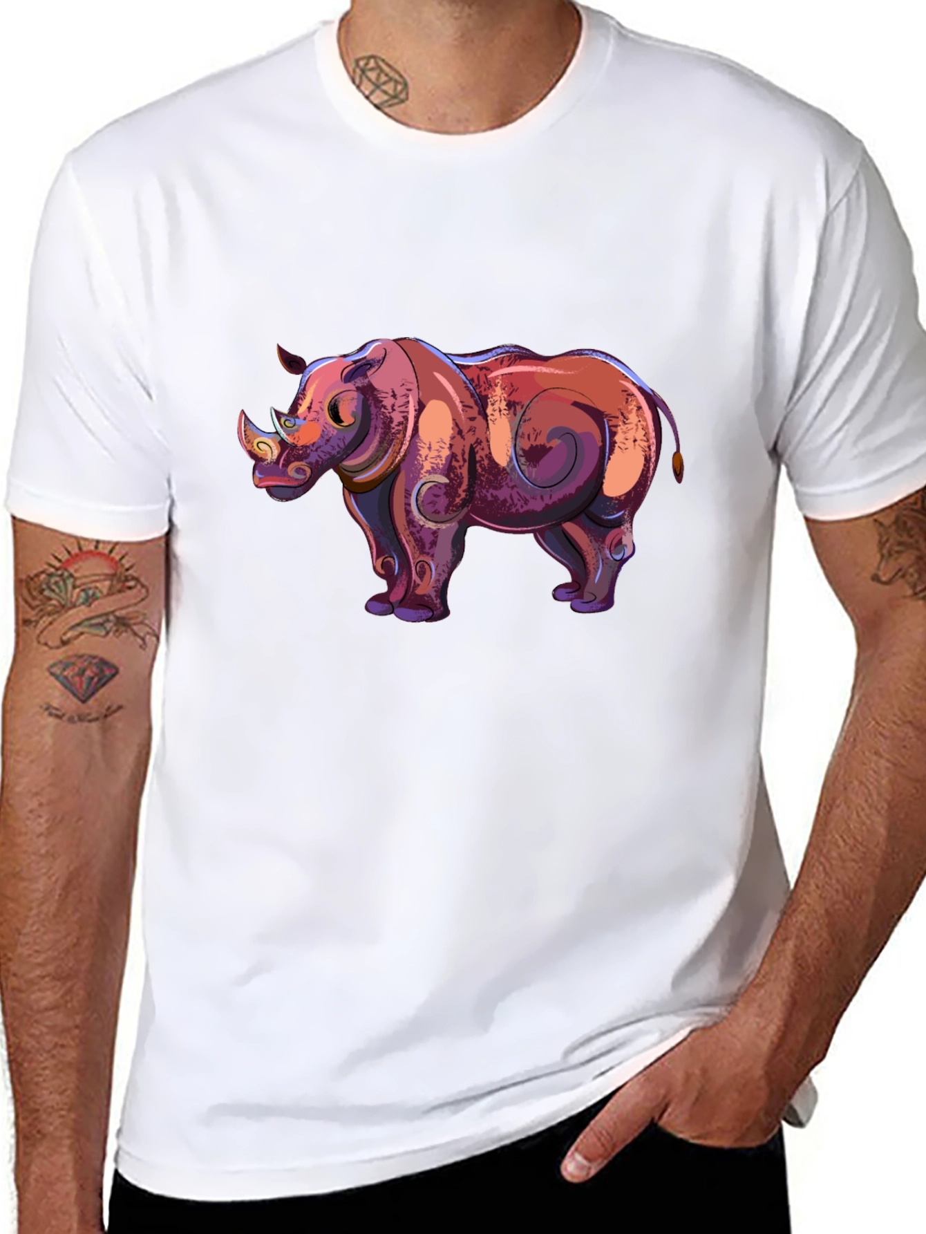 Cool Rhino Graphic Tee - Black Cotton Casual Shirt