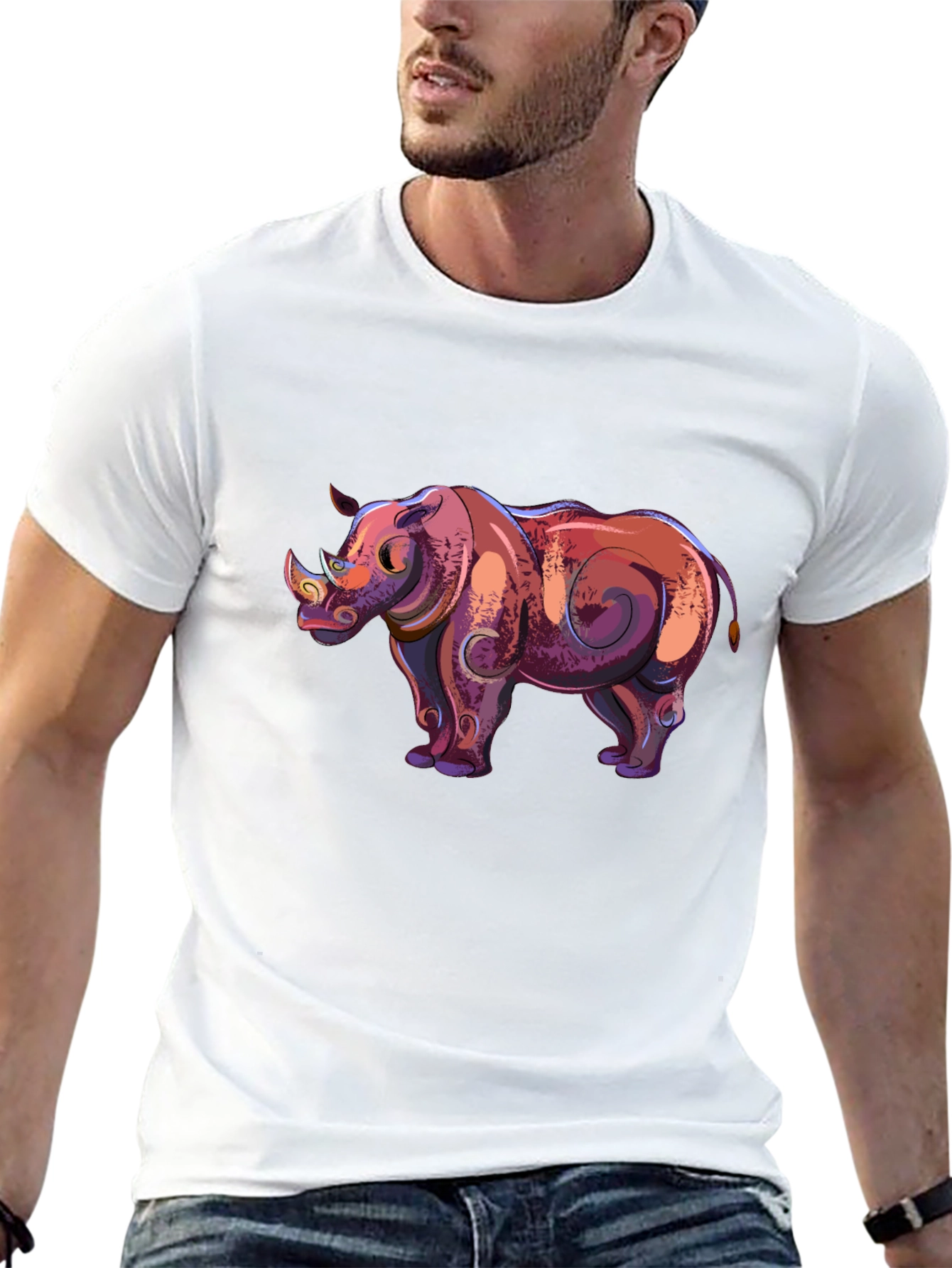 Cool Rhino Graphic Tee - Black Cotton Casual Shirt