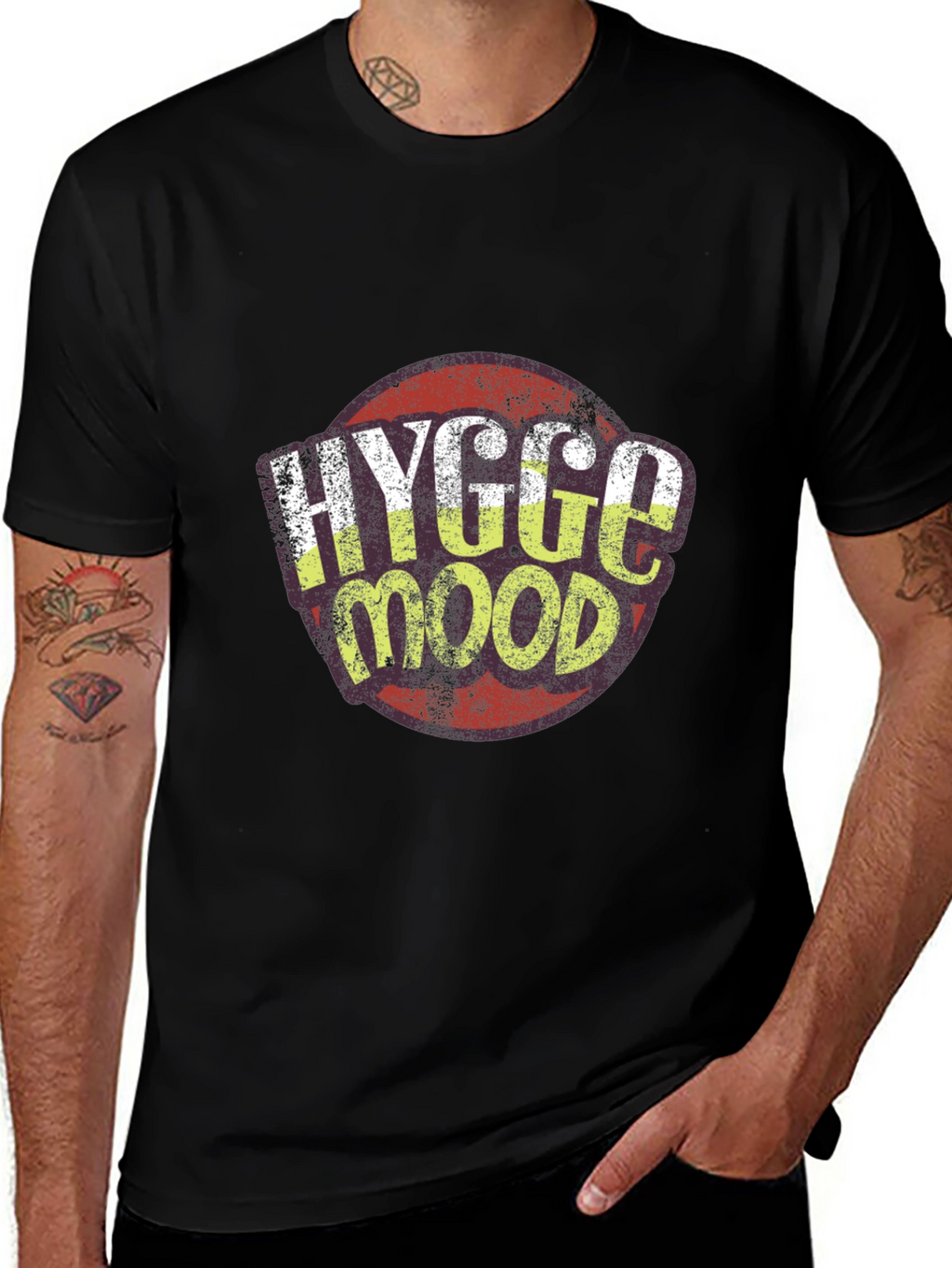 Hygge Mood Graphic Tee - Black Crew Neck Shirt