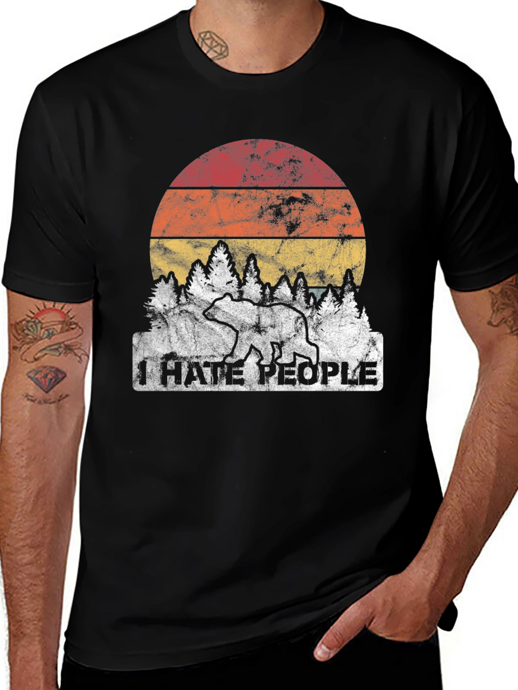 I Hate People Bear Sunset Graphic Tee