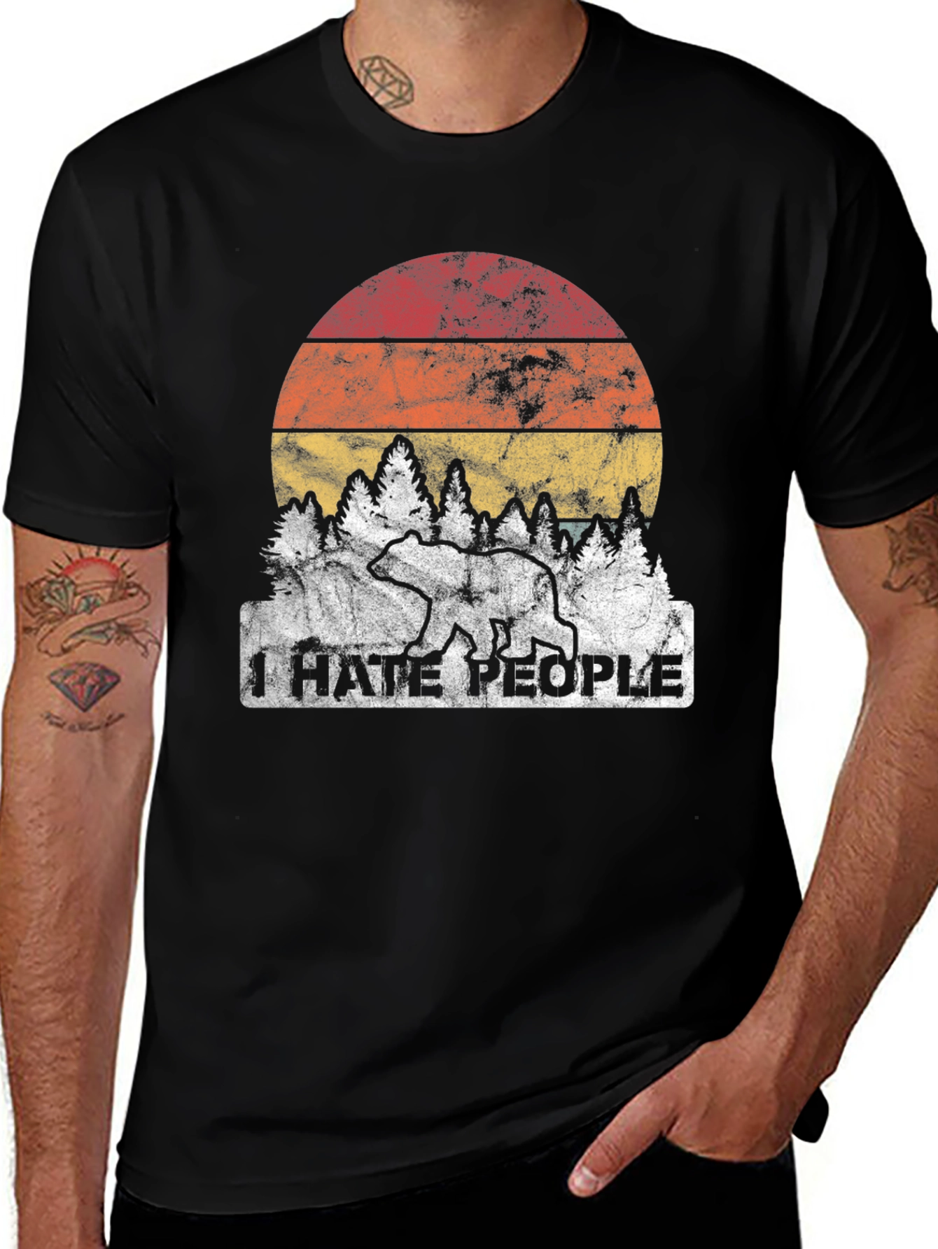 I Hate People Bear Sunset Graphic Tee