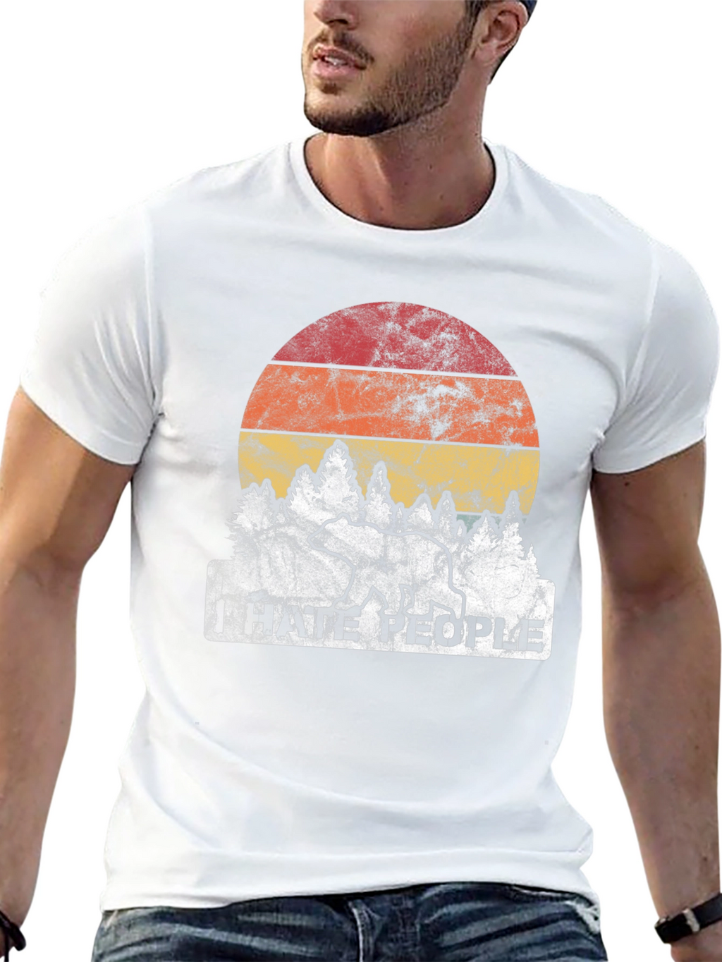 I Hate People Bear Sunset Graphic Tee