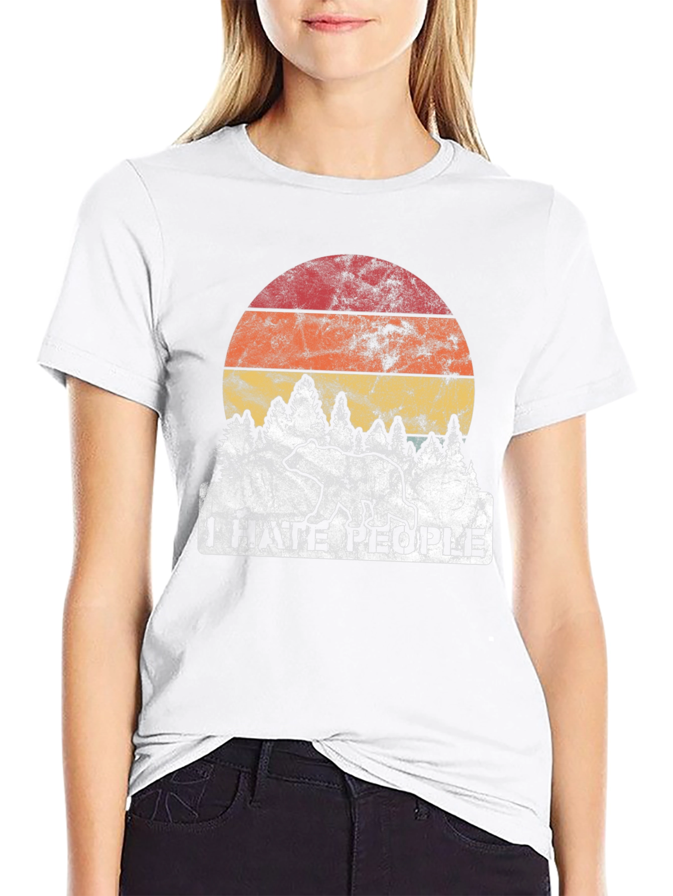 I Hate People Bear Sunset Graphic Tee